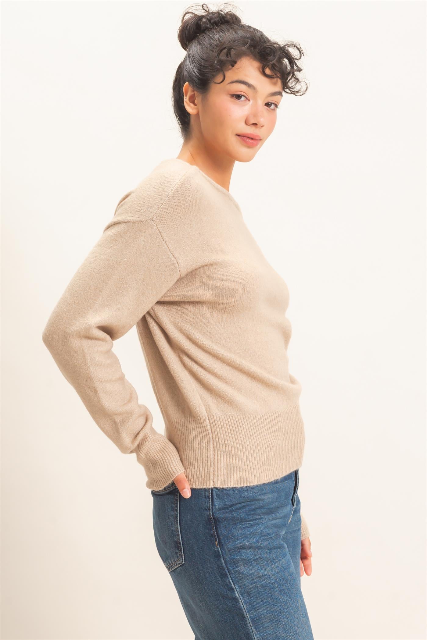 Wholesale Off The Shoulder Sweater Top Sweaters DZ26F290 TAUPE DOUBLE ZERO