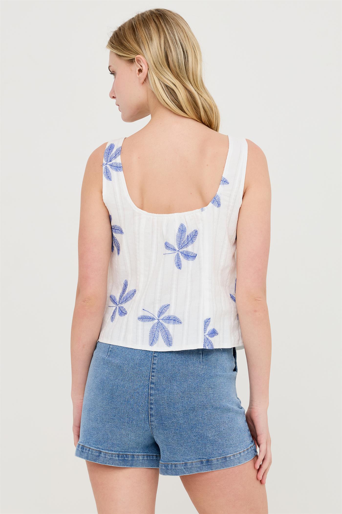 Wholesale Sleeveless Square Neck Ruffle Top Clothing Tops HF26A484 BLUE HYFVE
