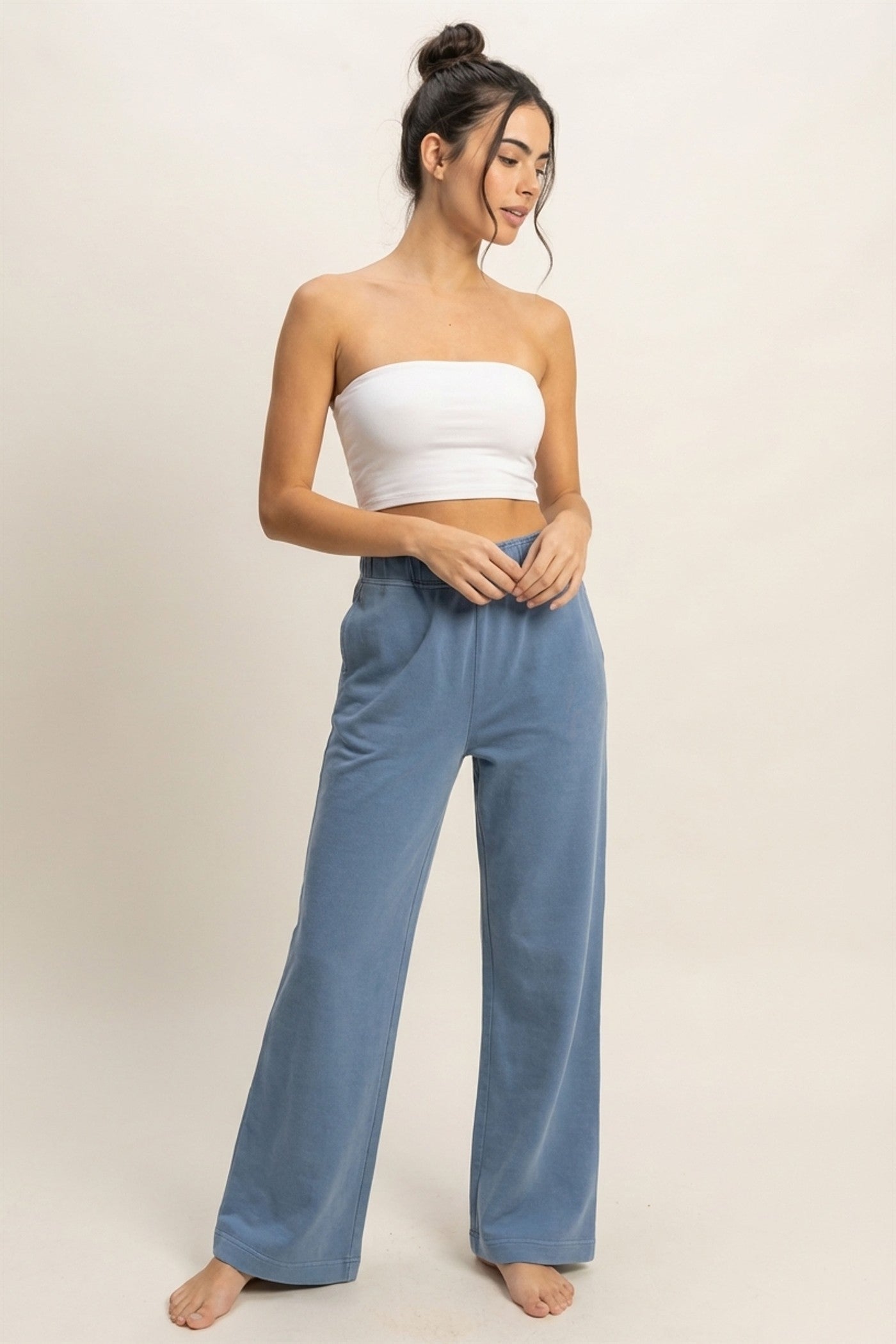 Wholesale High Waist Flare Pants Pants DZ24C346-D GRAY BLUE DOUBLE ZERO