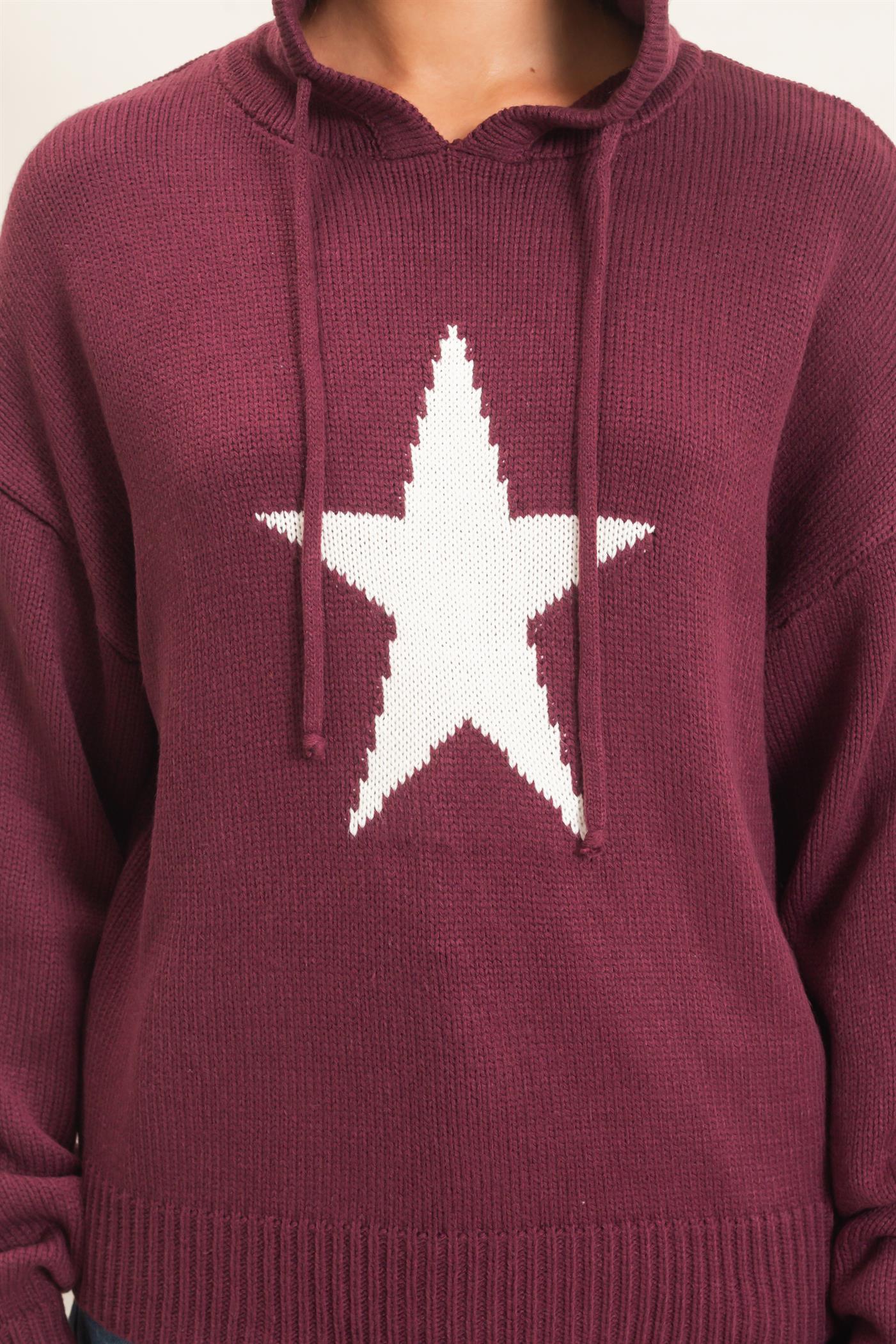 Wholesale Star Hooded Sweater Hoodies DZ26E811 DARK CHERRY DOUBLE ZERO