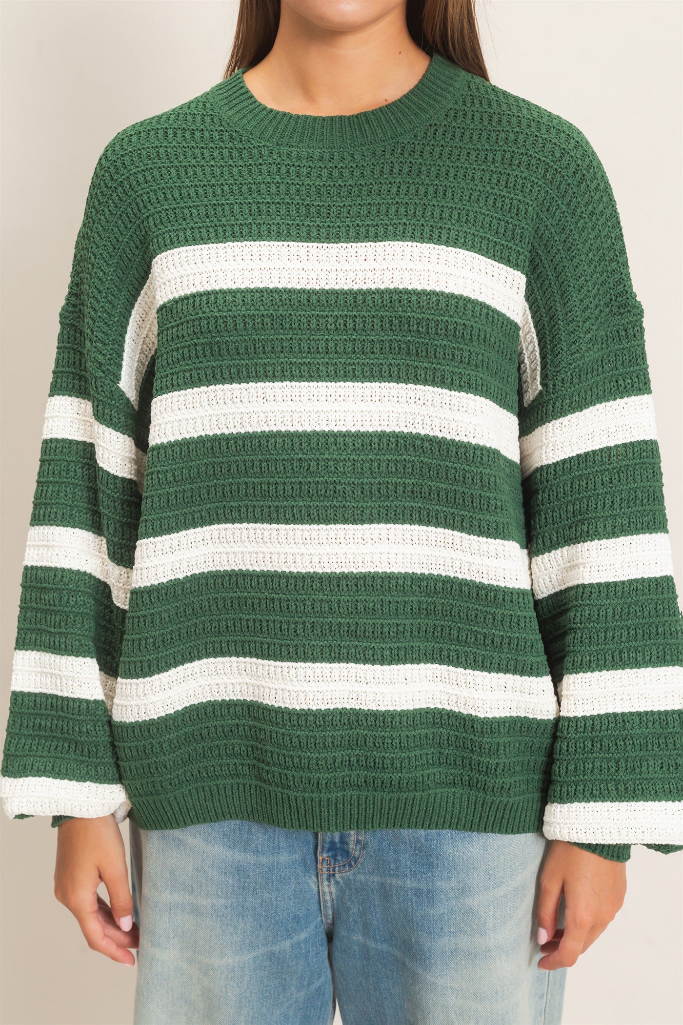 Wholesale Striped Oversized Sweater Sweaters DZ27A192 DARK GREEN DOUBLE ZERO