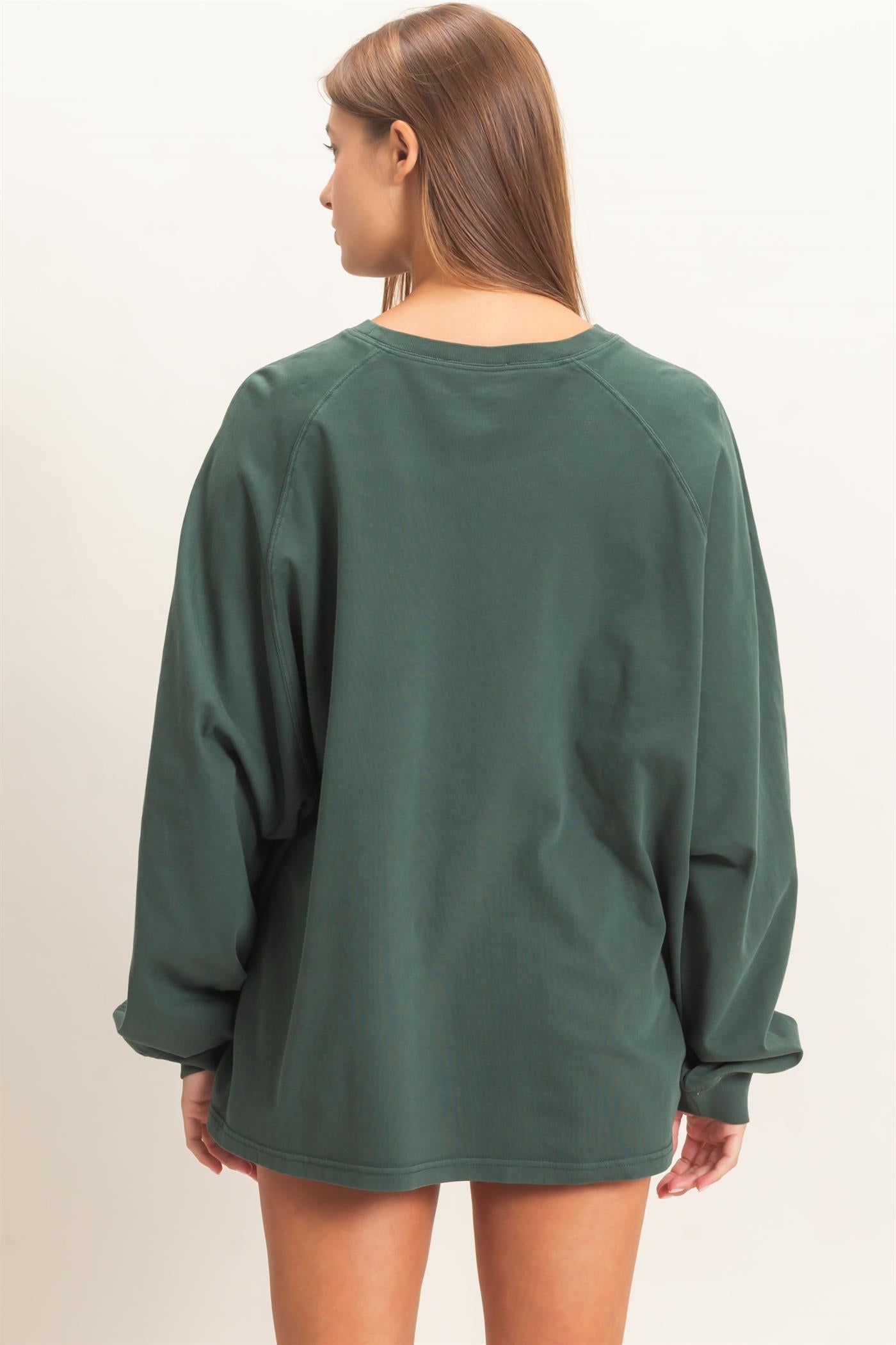 Wholesale Pigment Dye Oversized Long Sleeve Top Clothing Tops DZ26A825 DARK GREEN DOUBLE ZERO