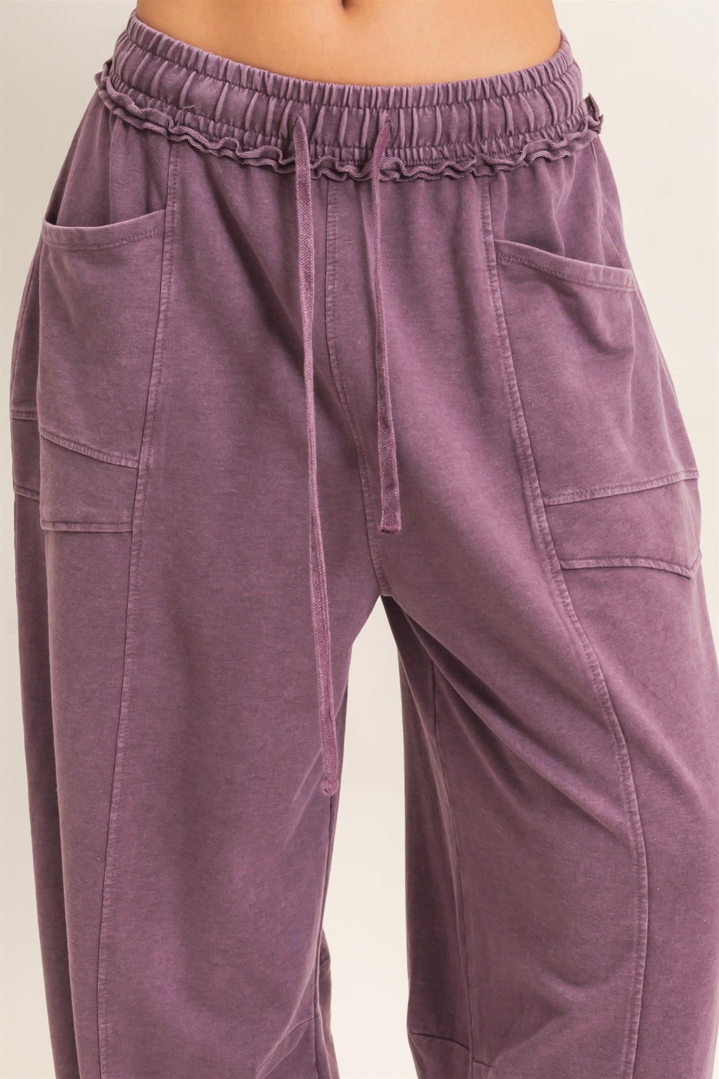 Wholesale Mineral Washed Barrel Sweatpants Pants DZ26F246 DARK CHERRY DOUBLE ZERO