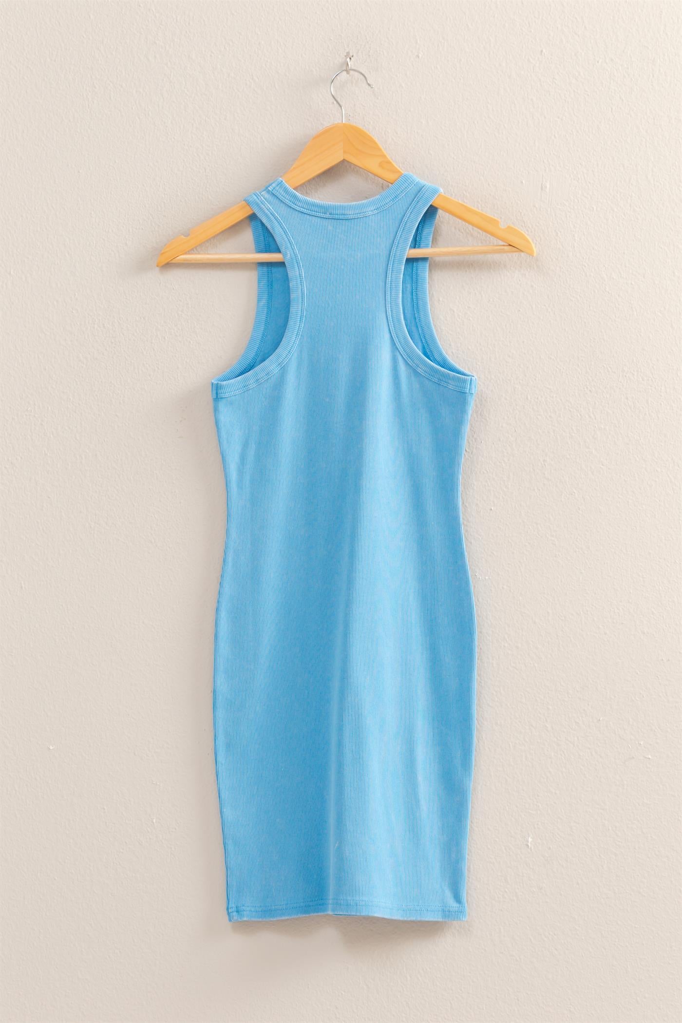 Wholesale Acid Washed Ribbed Mini Dress Dresses DZ25E297 BLUE DOUBLE ZERO