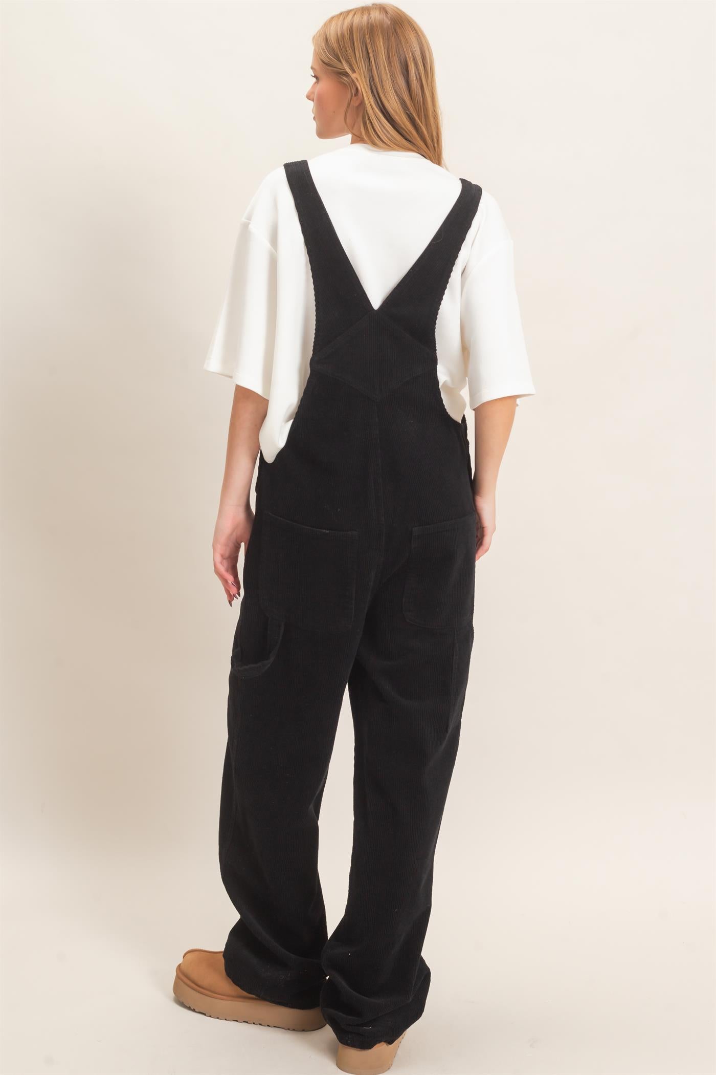 Wholesale Mineral Wash Corduroy Overalls Clothing HF26F210-D BLACK HYFVE