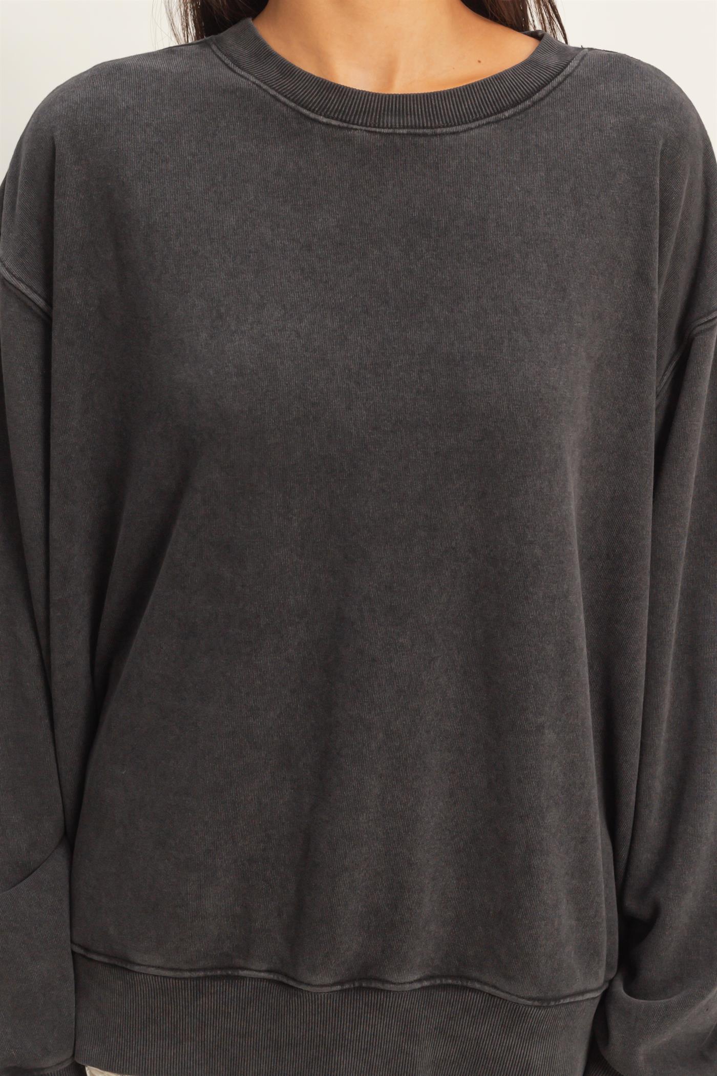 Wholesale Mineral Washed Crew Neck Sweatshirt Sweatshirts DZ26A262 BLACK DOUBLE ZERO