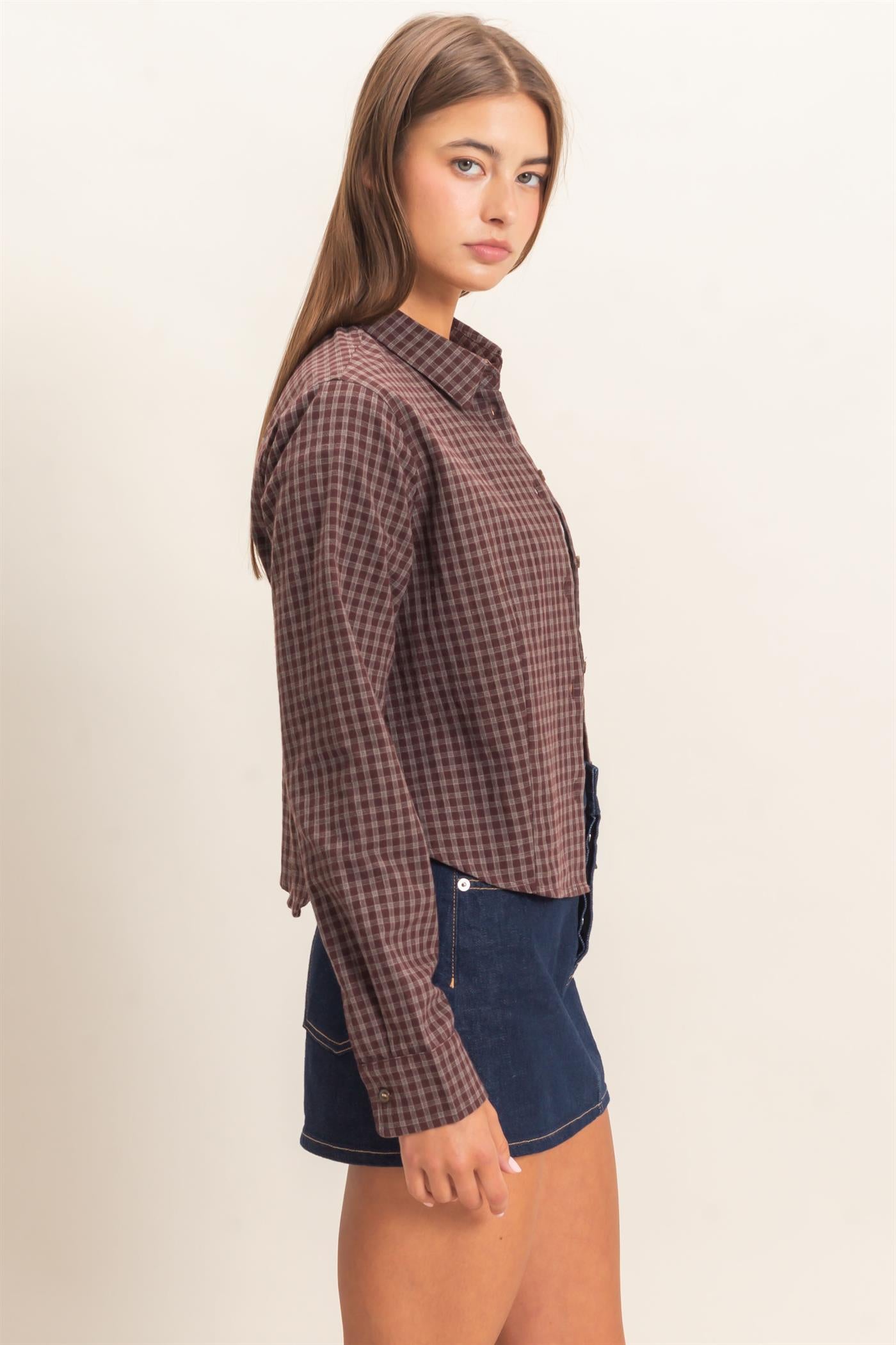 Wholesale Plaid Long Sleeve Shirt Shirts DZ26E910 BROWN DOUBLE ZERO
