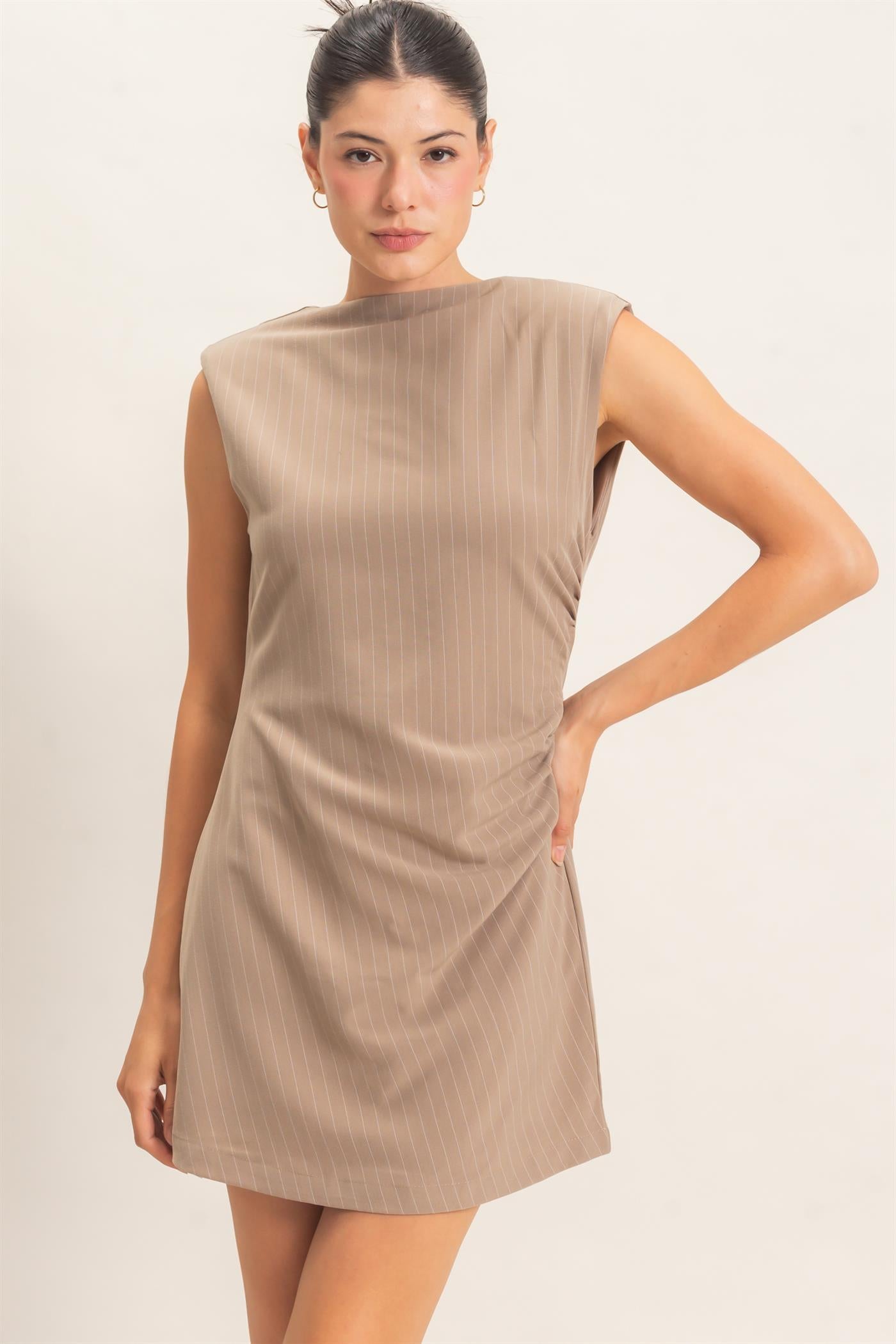 Wholesale Pin Stripe Sheath Dress Dresses HF26E374 TAUPE HYFVE