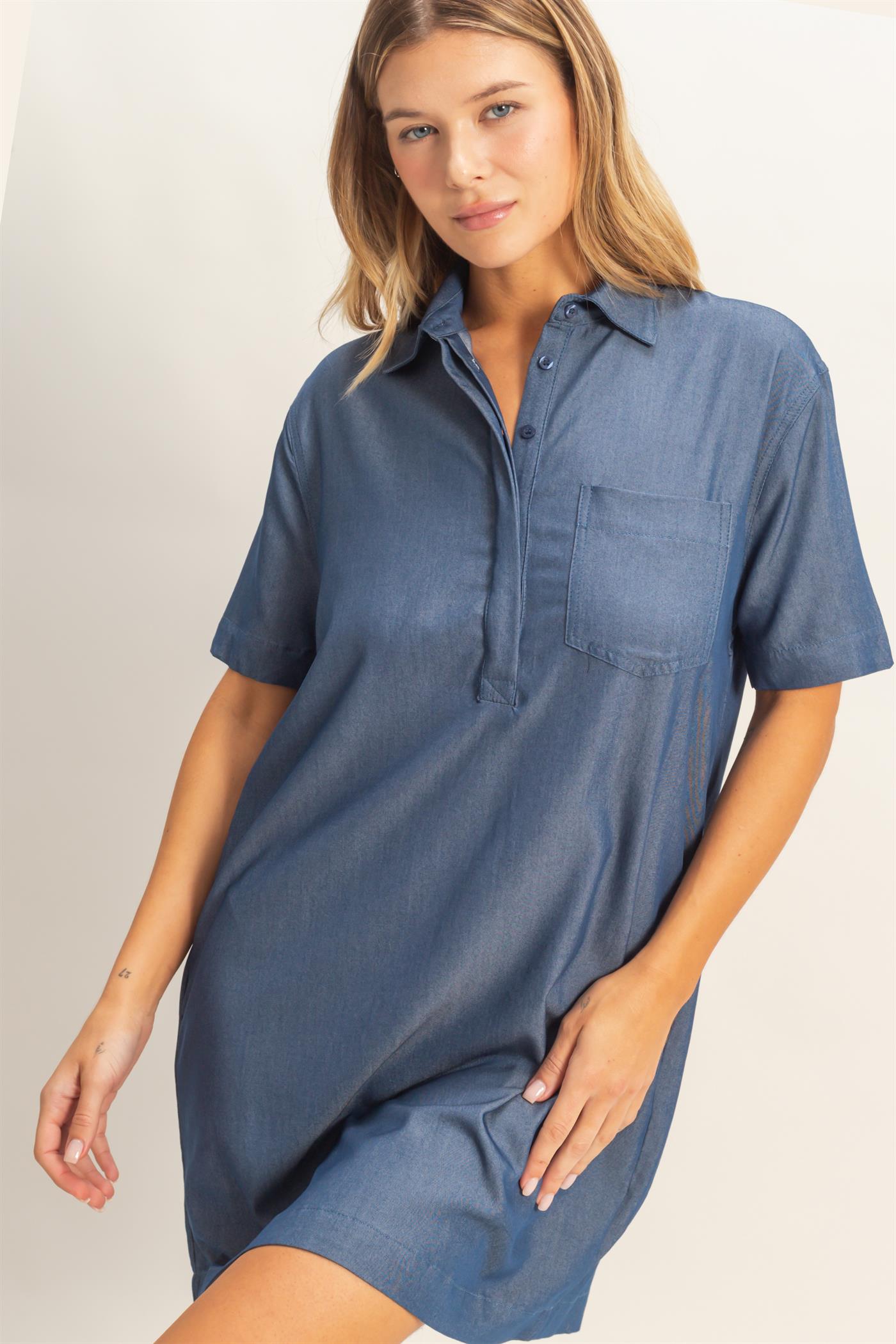 Wholesale Collared Shirt Dress Dresses HF26E427-D D.DENIM HYFVE