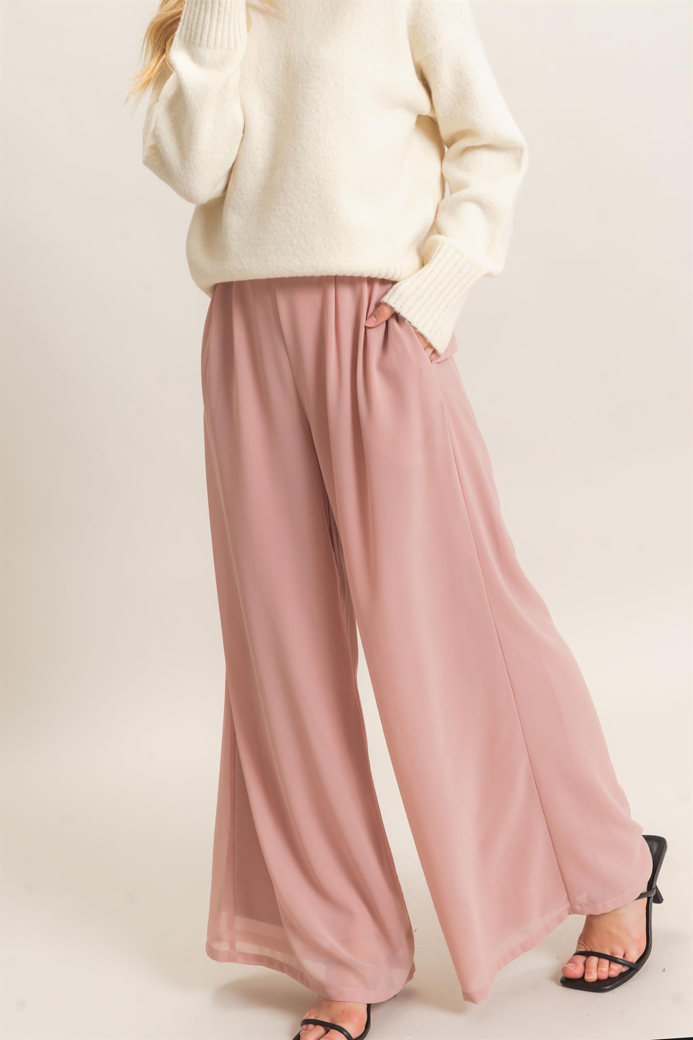 Wholesale Wide-Leg High Waist Pants Pants HF26F068-D MAUVE HYFVE