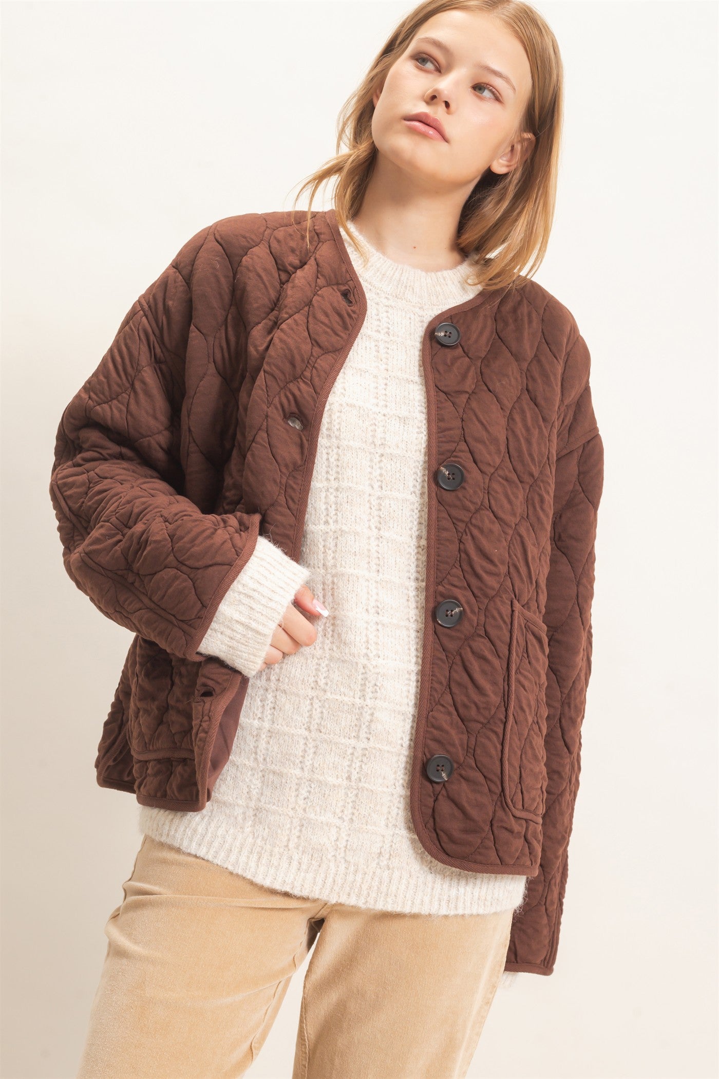 Wholesale Diamond Quilted Jacket Coats & Jackets HF26E370 CHESTNUT HYFVE