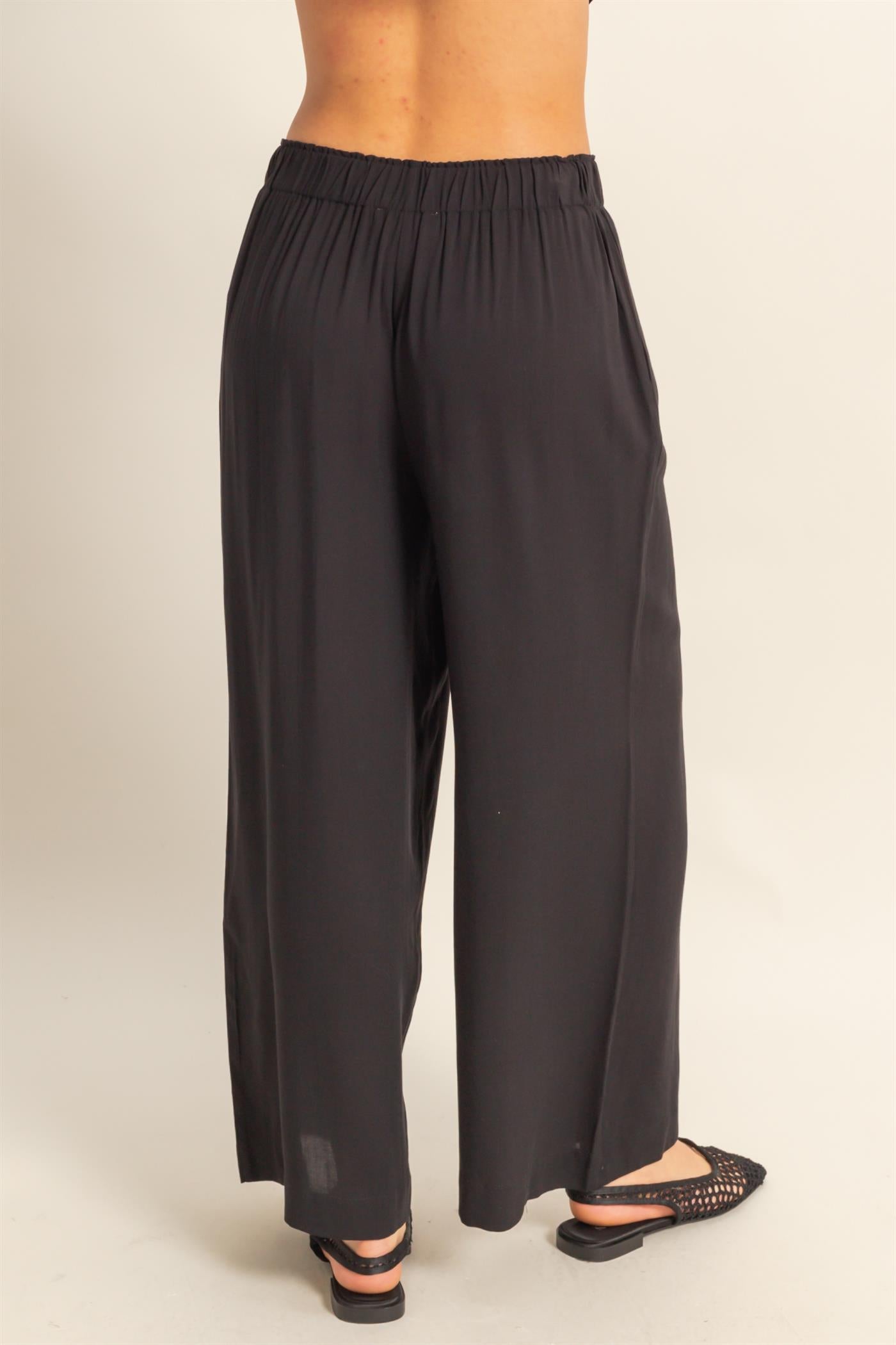 Wholesale High Waist Woven Wide Leg Pants Pants DZ25C192 BLACK DOUBLE ZERO