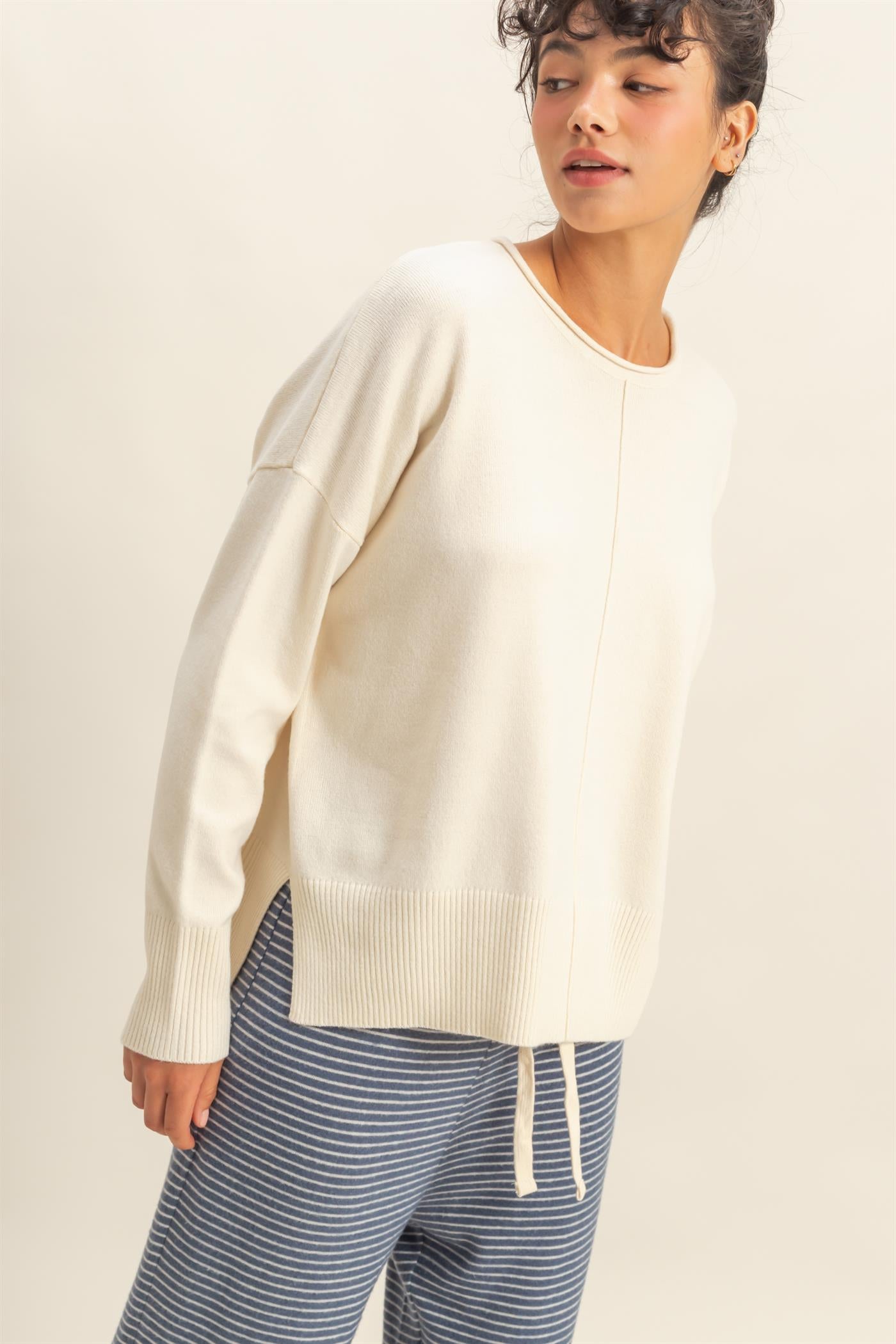 Wholesale Roll Neck Seam Detail Sweater Sweaters DZ26C975 CREAM DOUBLE ZERO