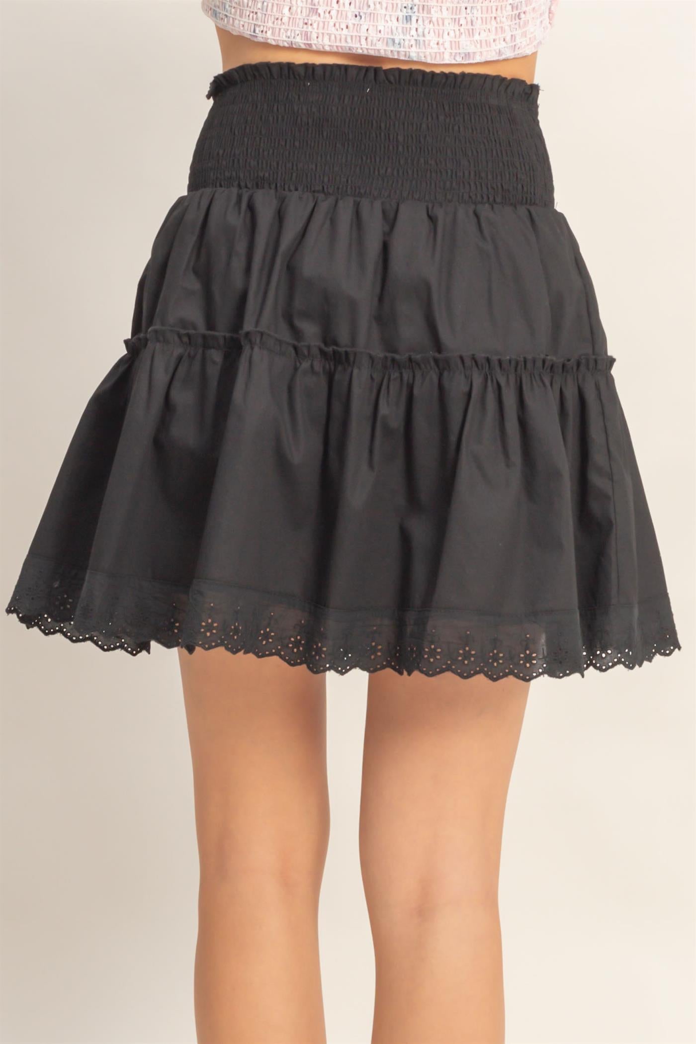 Wholesale Smocked Waist Layered Skirt Skirts HF26A781 BLACK HYFVE