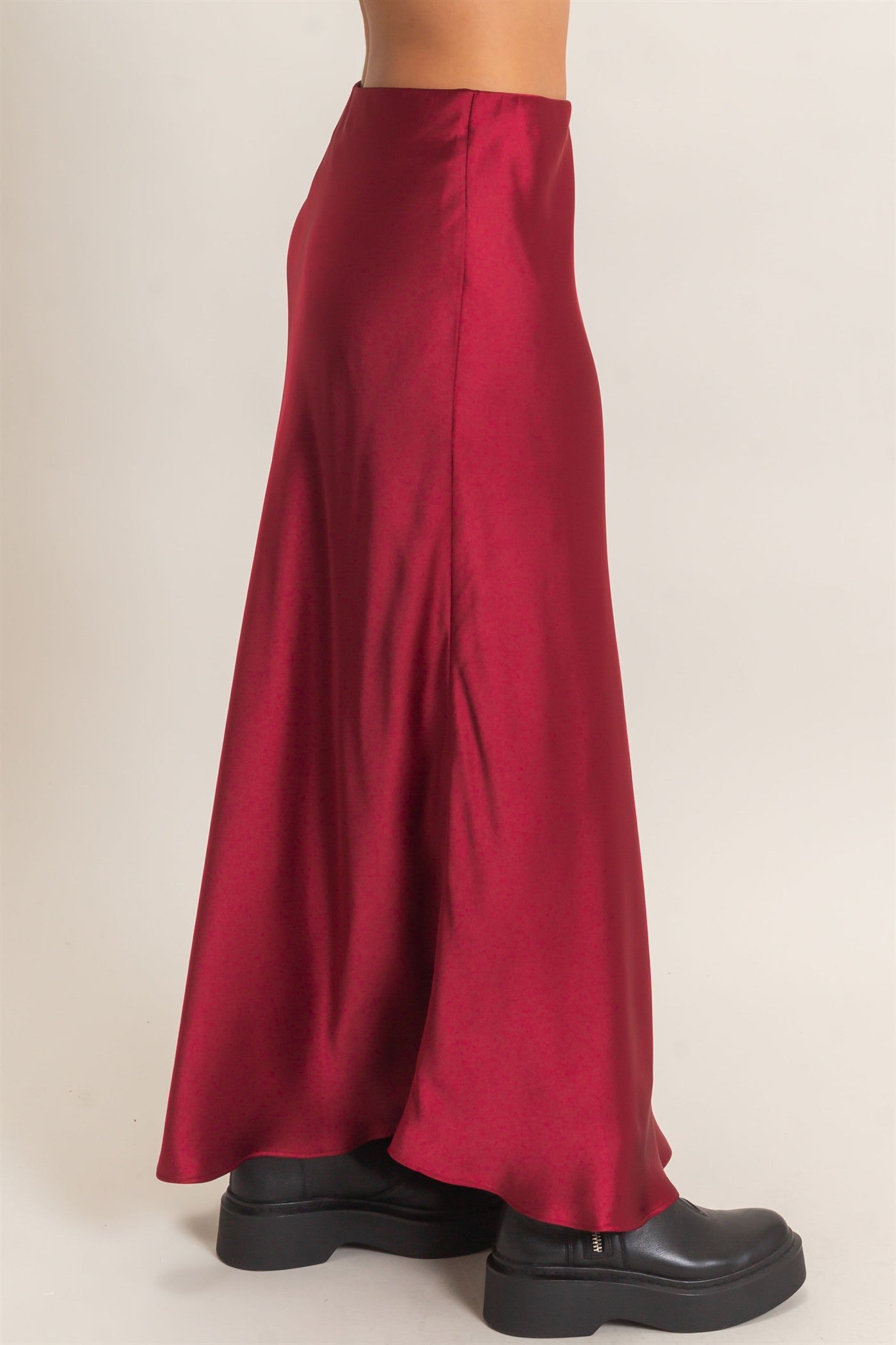 Wholesale Satin Maxi Skirt Skirts DZ26C970 BURGUNDY DOUBLE ZERO
