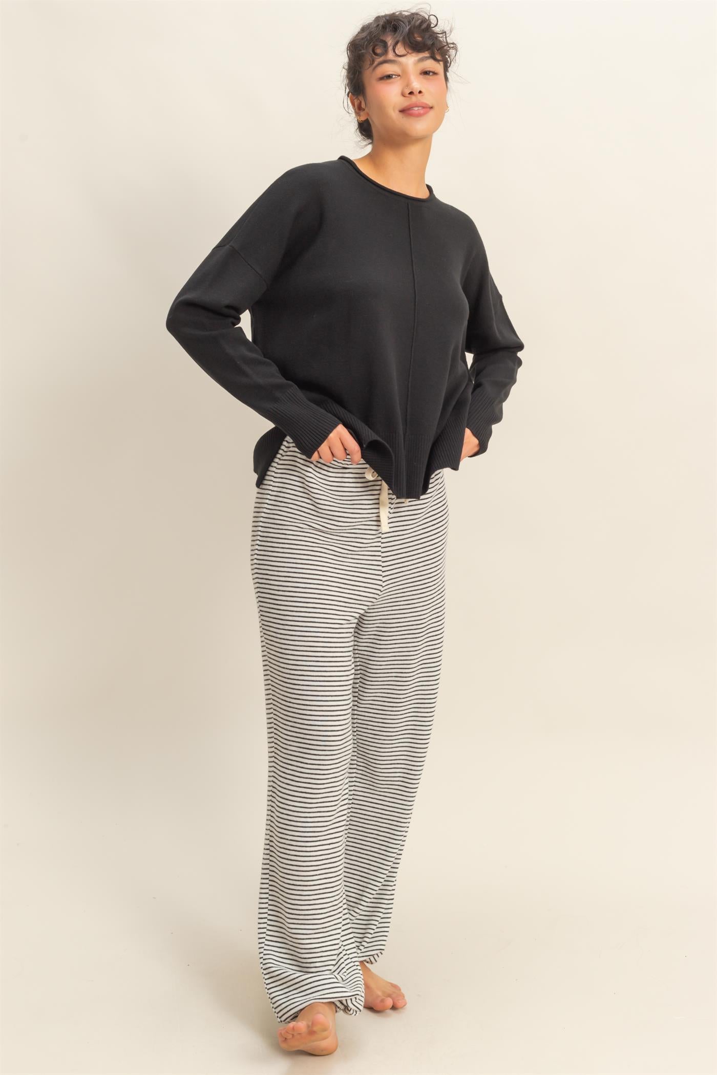 Wholesale Roll Neck Seam Detail Sweater Sweaters DZ26C975 BLACK DOUBLE ZERO