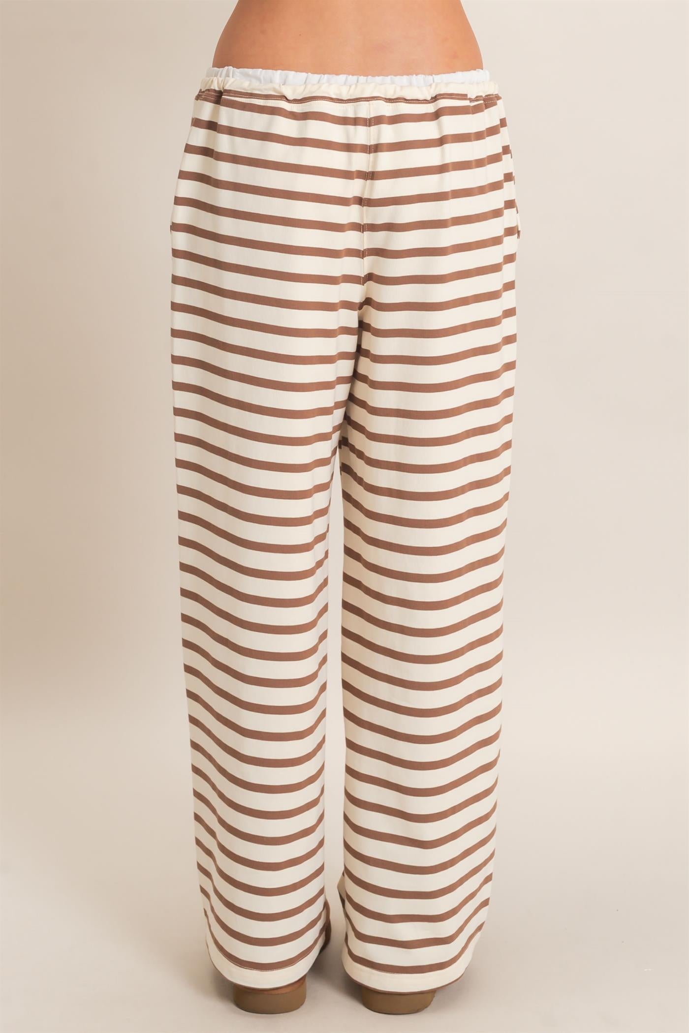 Wholesale Striped Wide-Leg Pants Pants HF26F229-D CREAM/ BROWN HYFVE