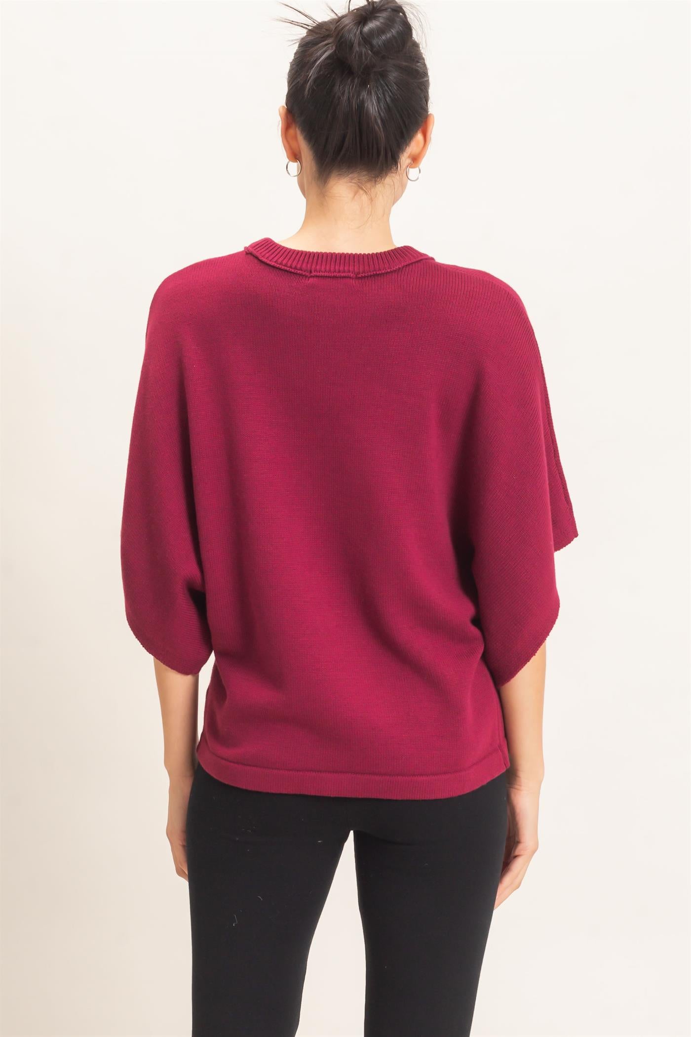 Wholesale Crew Neck Short Sleeve Sweater Sweaters HF26E378 BURGUNDY HYFVE