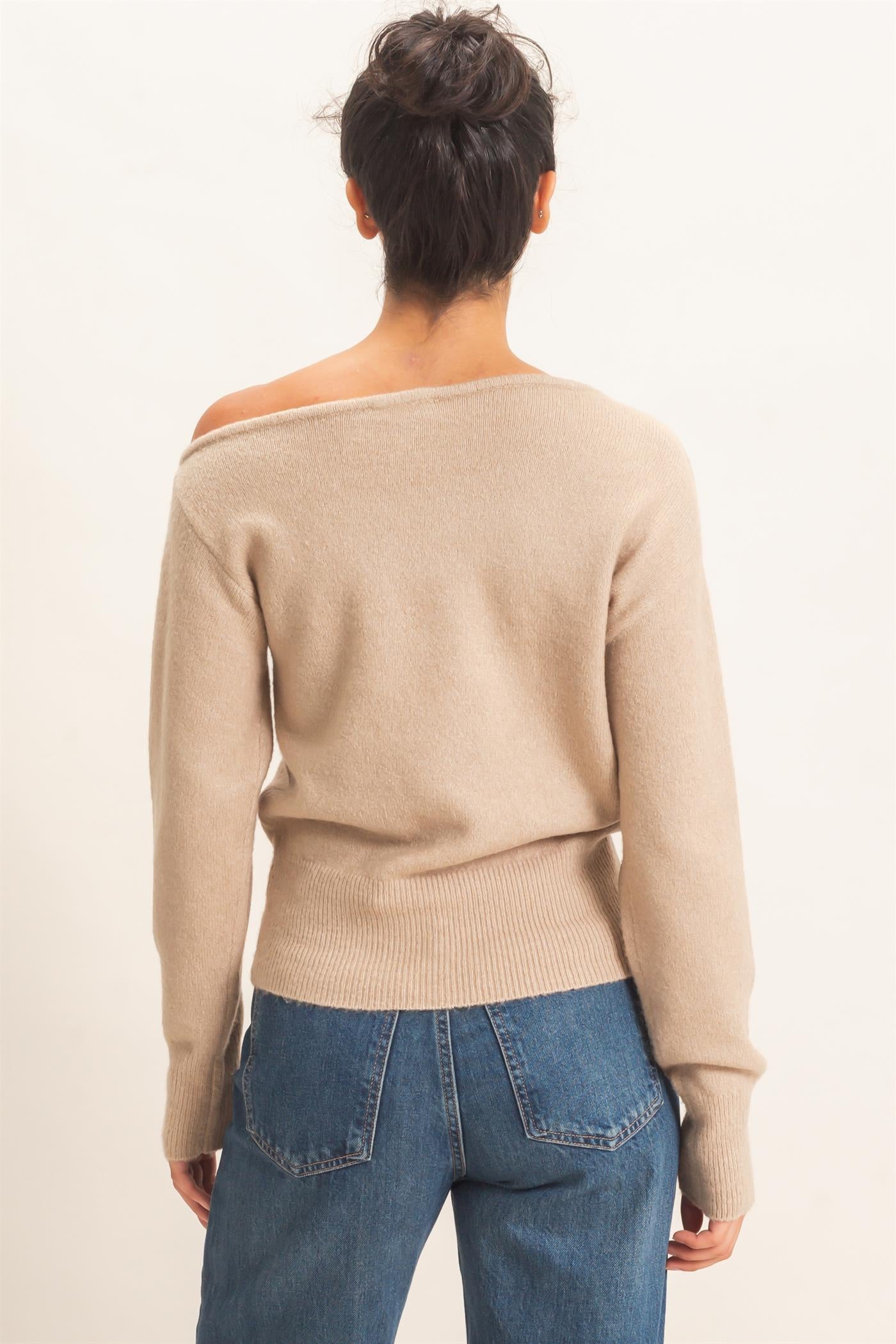 Wholesale Off The Shoulder Sweater Top Sweaters DZ26F290 TAUPE DOUBLE ZERO