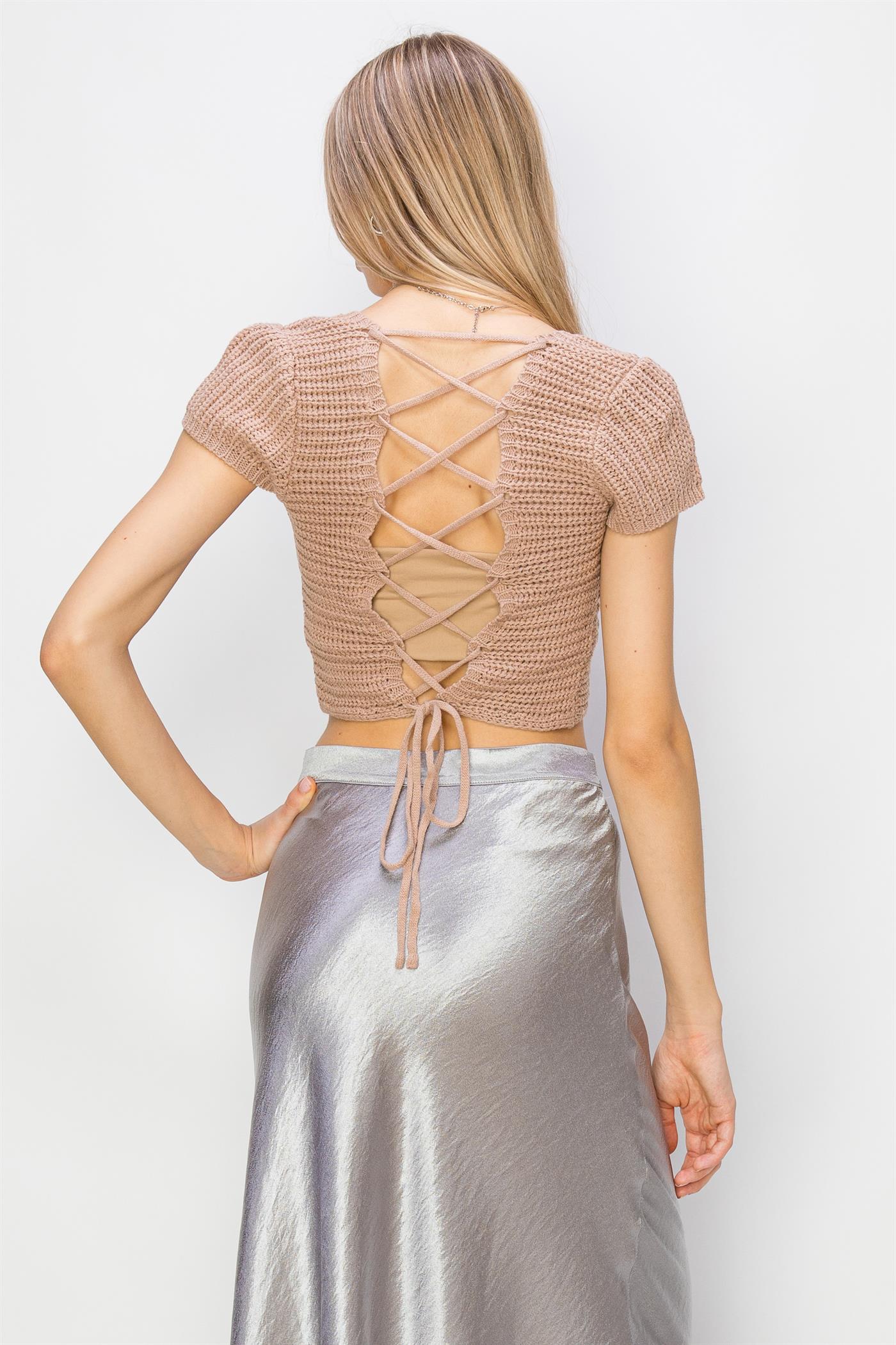 Wholesale Square Neck Cap Sleeve Top Clothing Tops DZ24A868 TAN DOUBLE ZERO