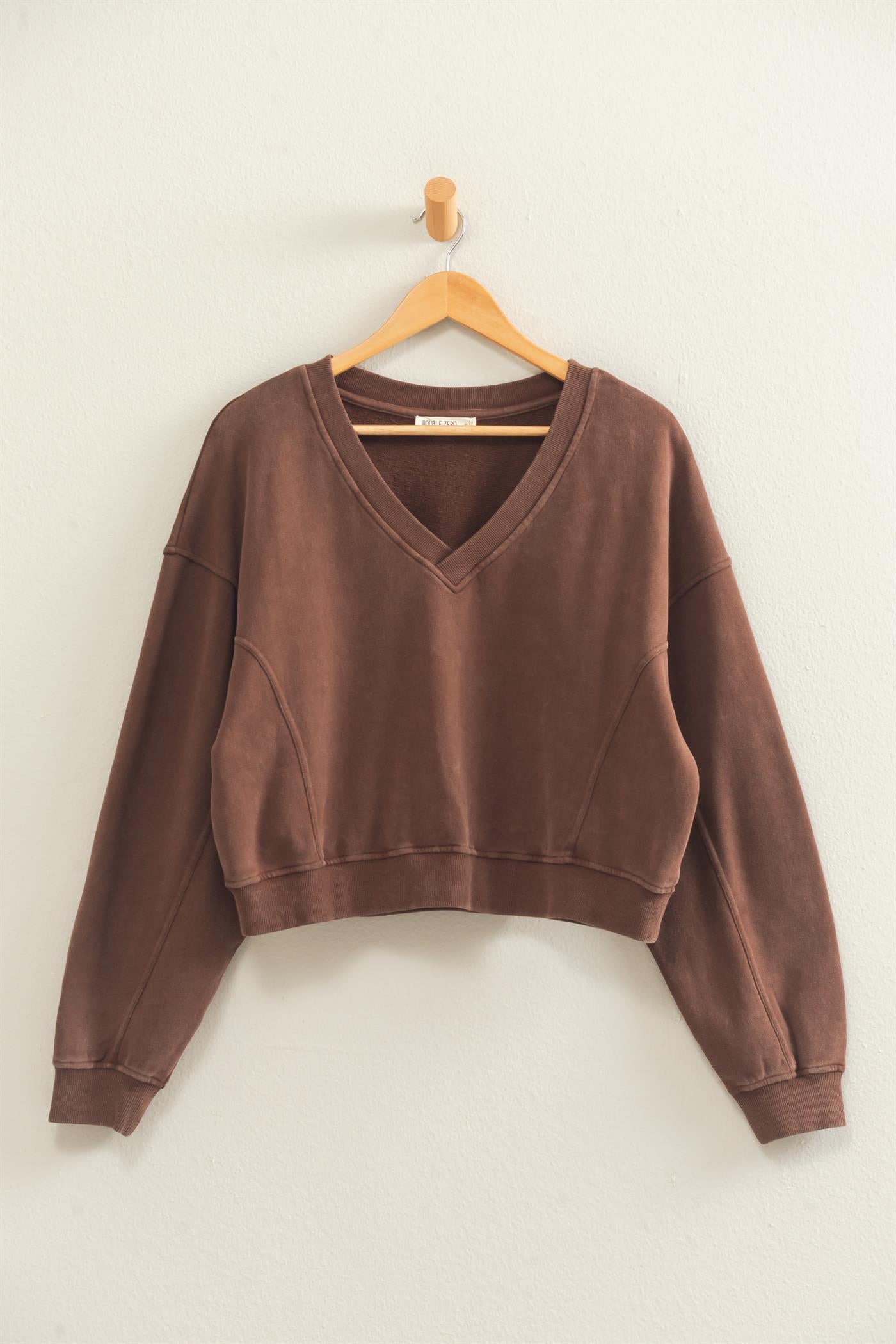 Wholesale Snow Wash V-Neck Sweatshirt Sweatshirts DZ26C844 DARK BROWN DOUBLE ZERO