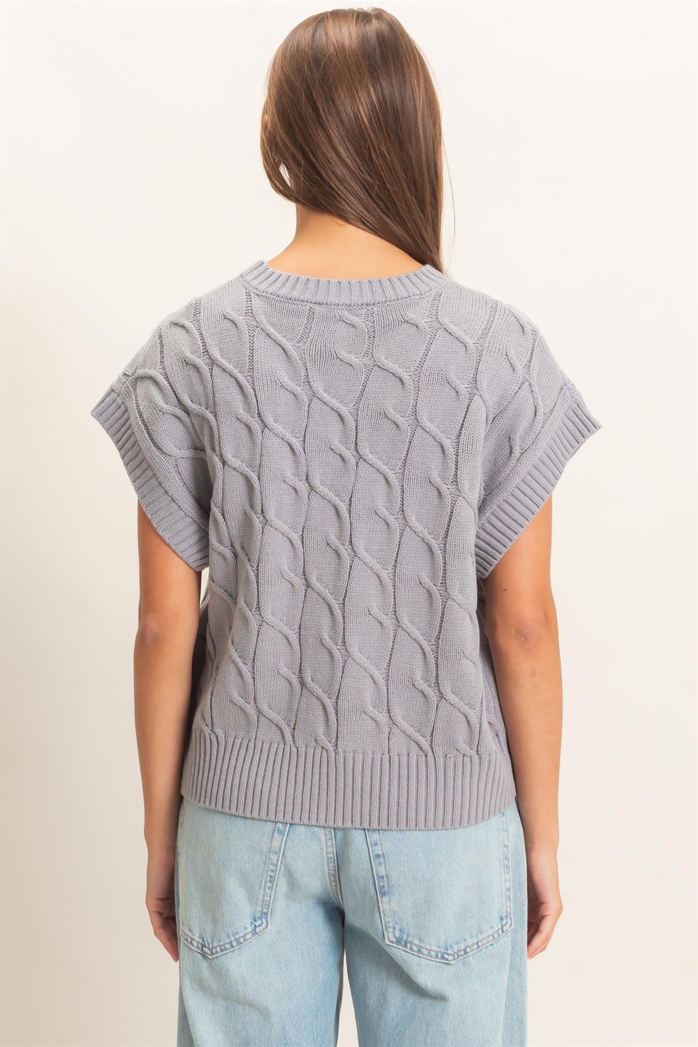 Wholesale Cable Knit Cap Sleeve Sweater Sweaters DZ26C974 GRAY DOUBLE ZERO