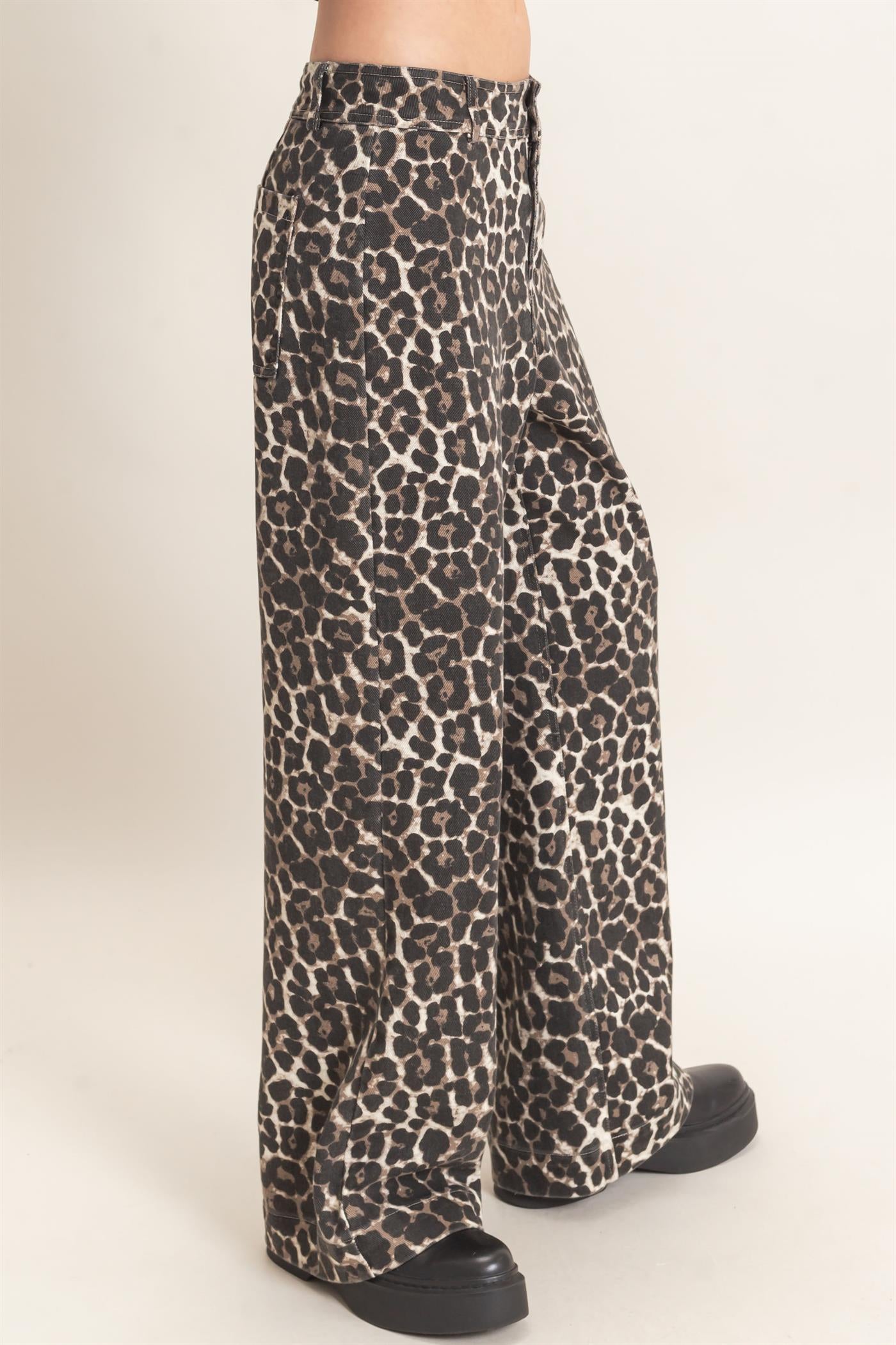 Wholesale Leopard Print Wide-Leg Pants Pants HF26F161 CREAM HYFVE