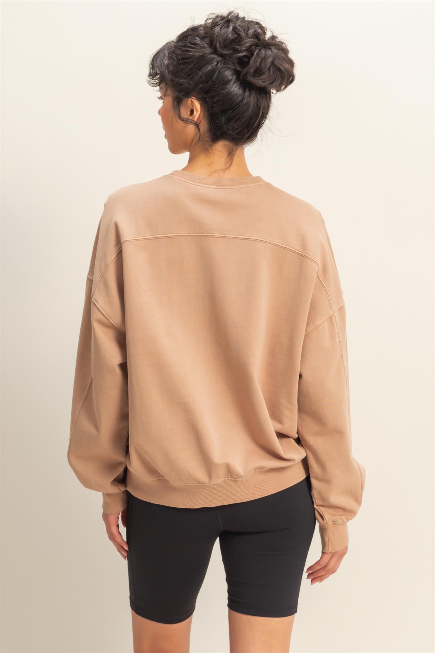 Wholesale Warm Long Sleeve French Terry Sweatshirt Sweatshirts DZ25C733 DARK TAUPE HYFVE