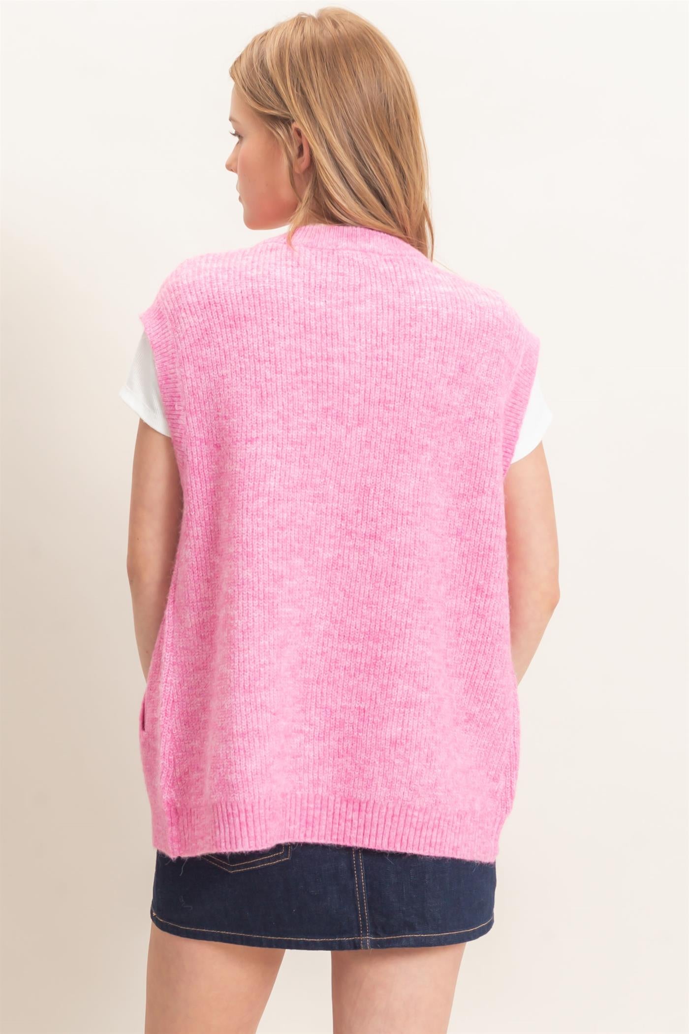 Wholesale Sleeveless Button-Up Sweater Vest Sweaters HF26E304 SOFT PINK HYFVE