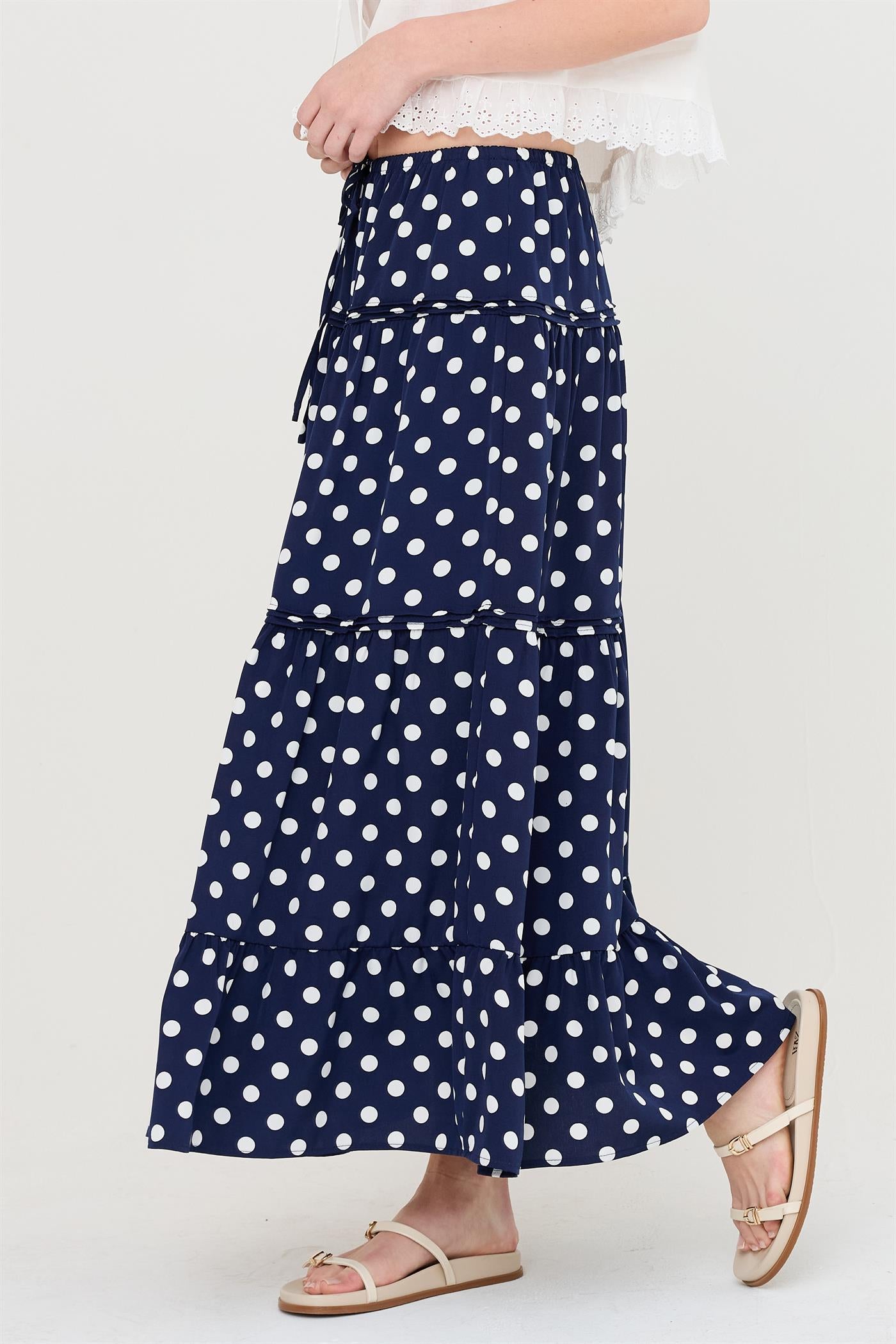 Wholesale Tiered Polka Dot Skirt Skirts HF26C066 NAVY HYFVE
