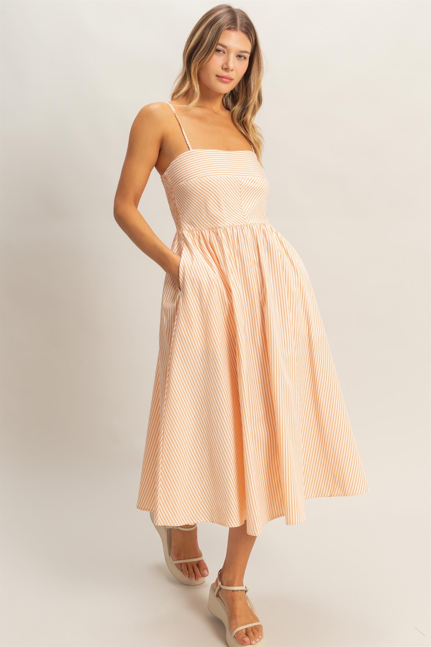 Wholesale Striped Spaghetti Strap Dress Dresses HF26A291-D ORANGE HYFVE