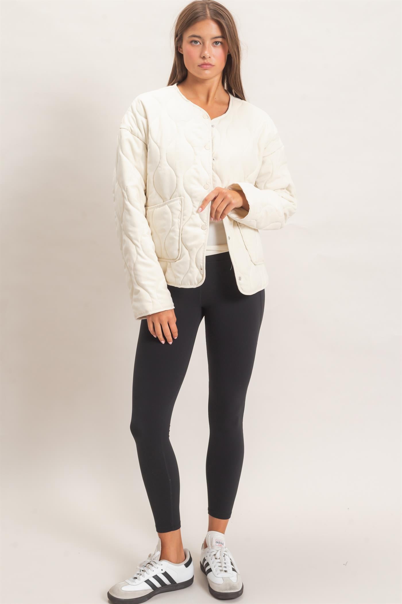 Wholesale Quilted Button Front Jacket Coats & Jackets DZ26F254 CREAM DOUBLE ZERO