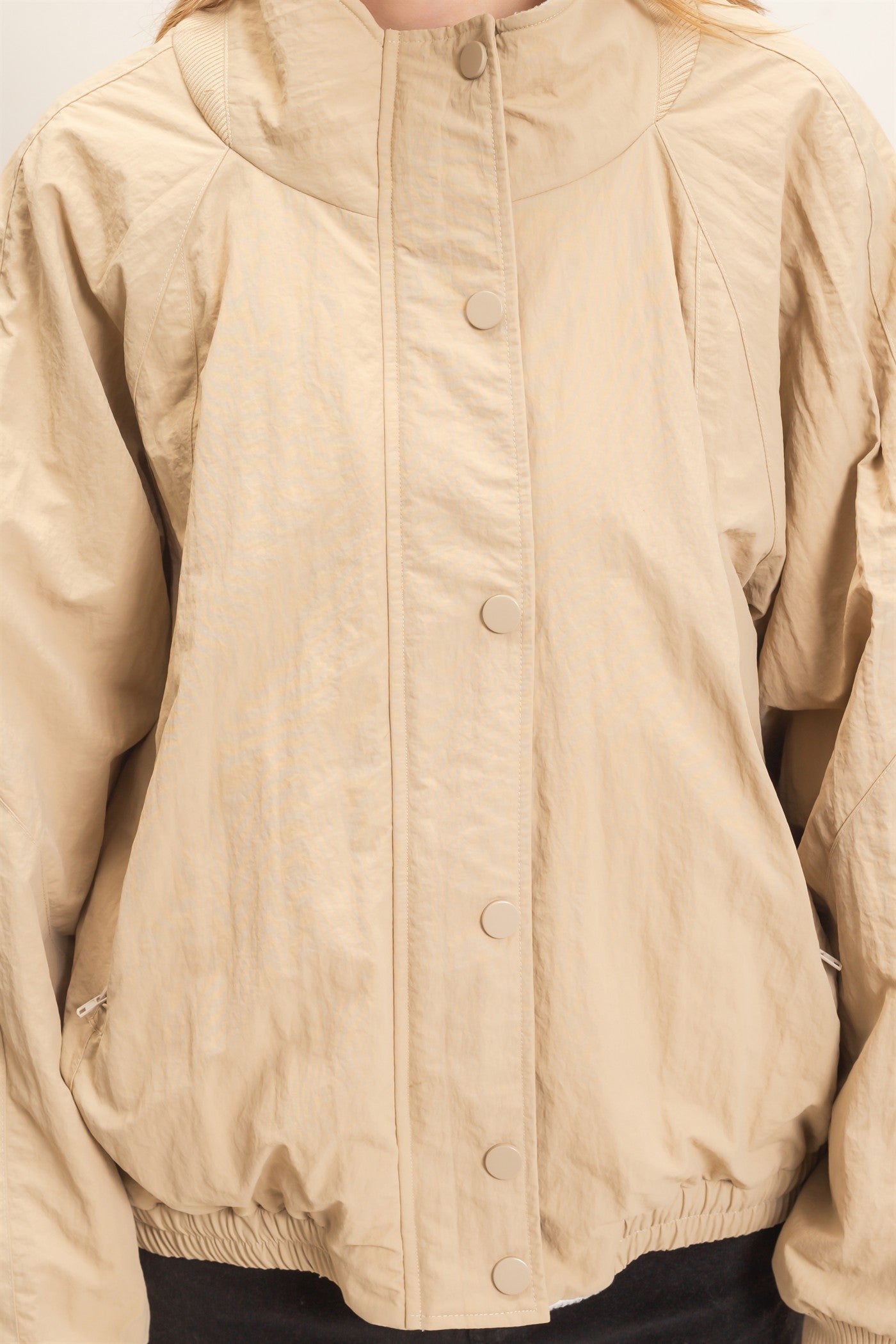 Wholesale Fleece-Lined Mock Neck Snap Jacket Coats & Jackets HF26C918 BEIGE HYFVE