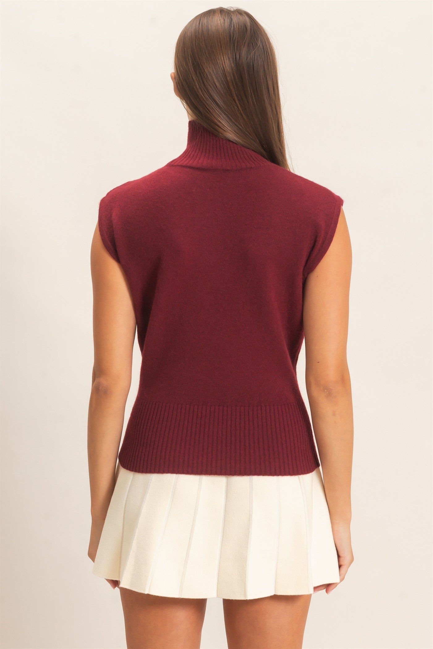 Wholesale Sleeveless High Neck Knit Top Clothing Tops DZ26E946 BURGUNDY DOUBLE ZERO