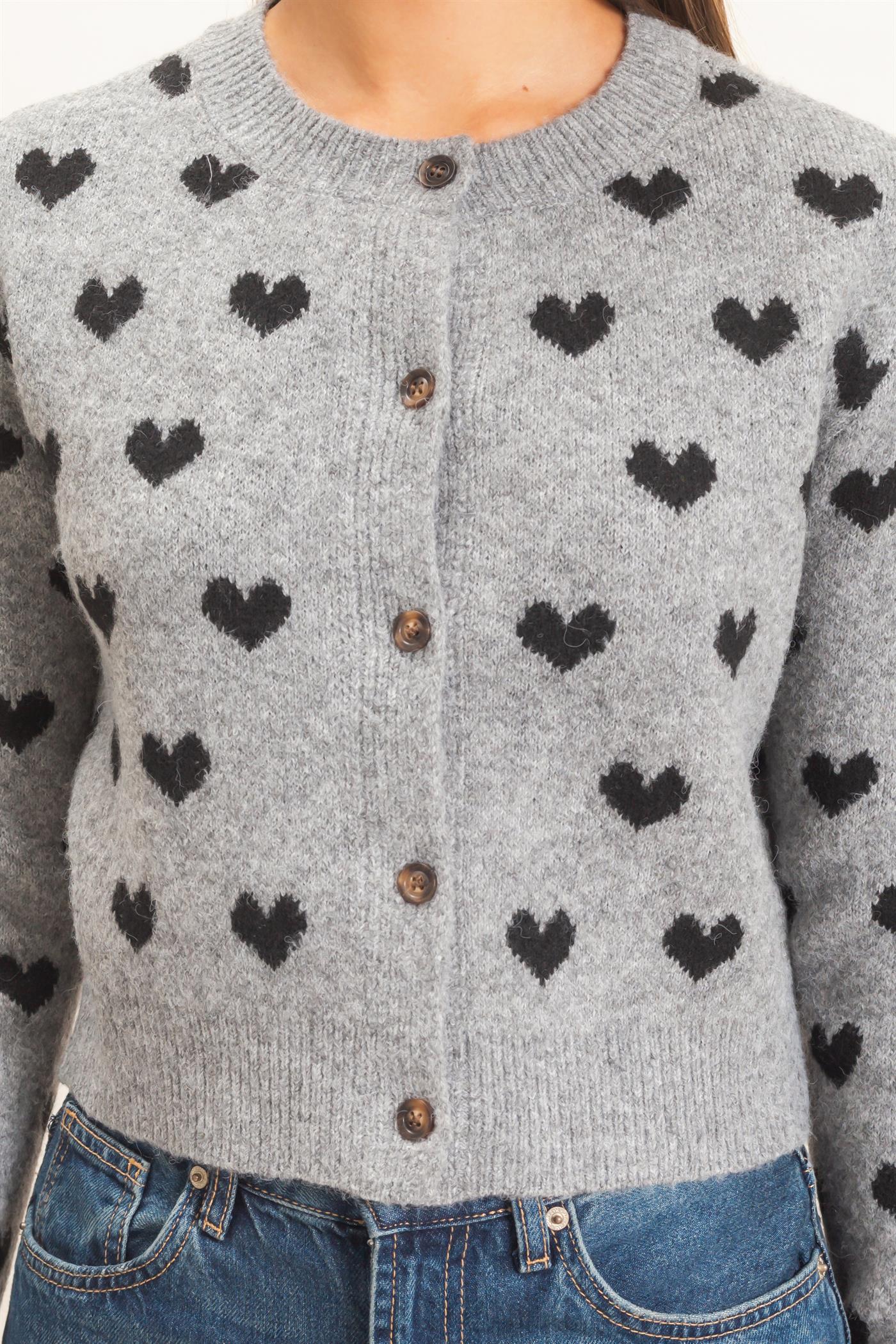 Wholesale Heart Pattern Cardigan Cardigans DZ26E320 HEATHER GRAY DOUBLE ZERO