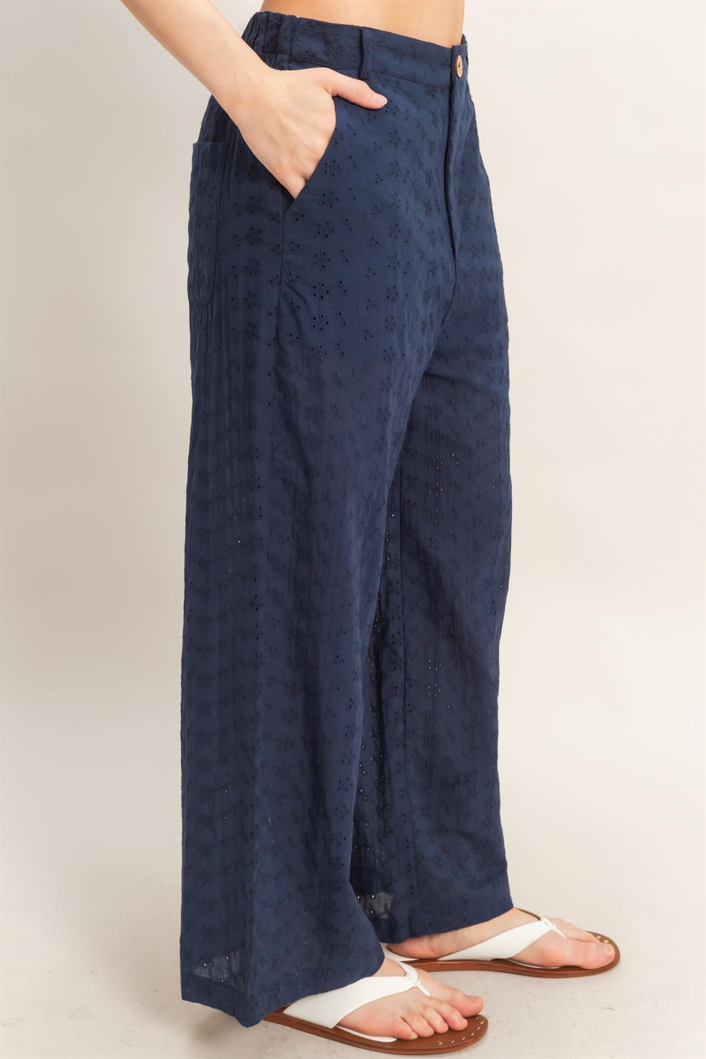 Wholesale Floral Eyelet Pants Pants HF26C542 NAVY HYFVE
