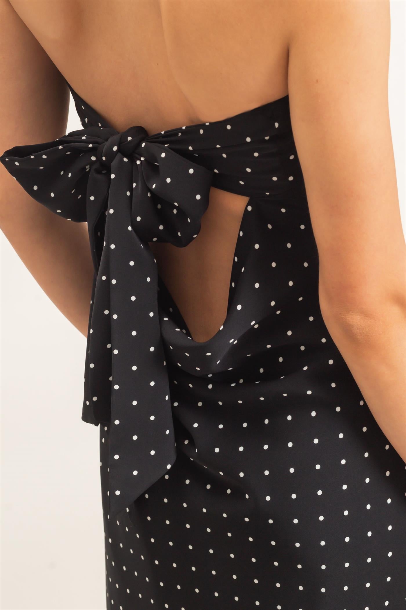 Wholesale Strapless Polka Dot Maxi Dress Dresses HF26E845 BLACK HYFVE