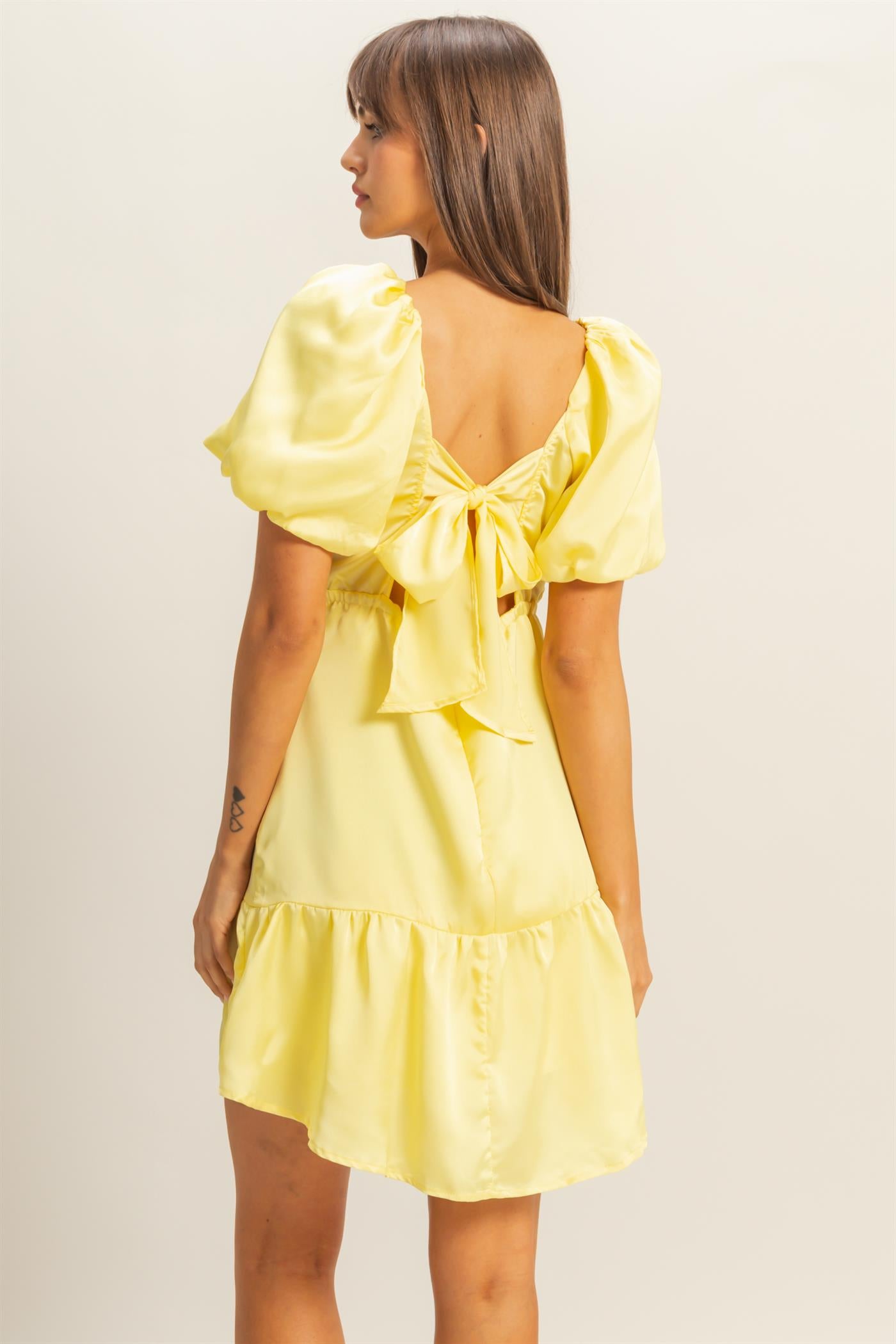 Wholesale Ruched Mini Dress Dresses HF22C741 LIME YELLOW HYFVE