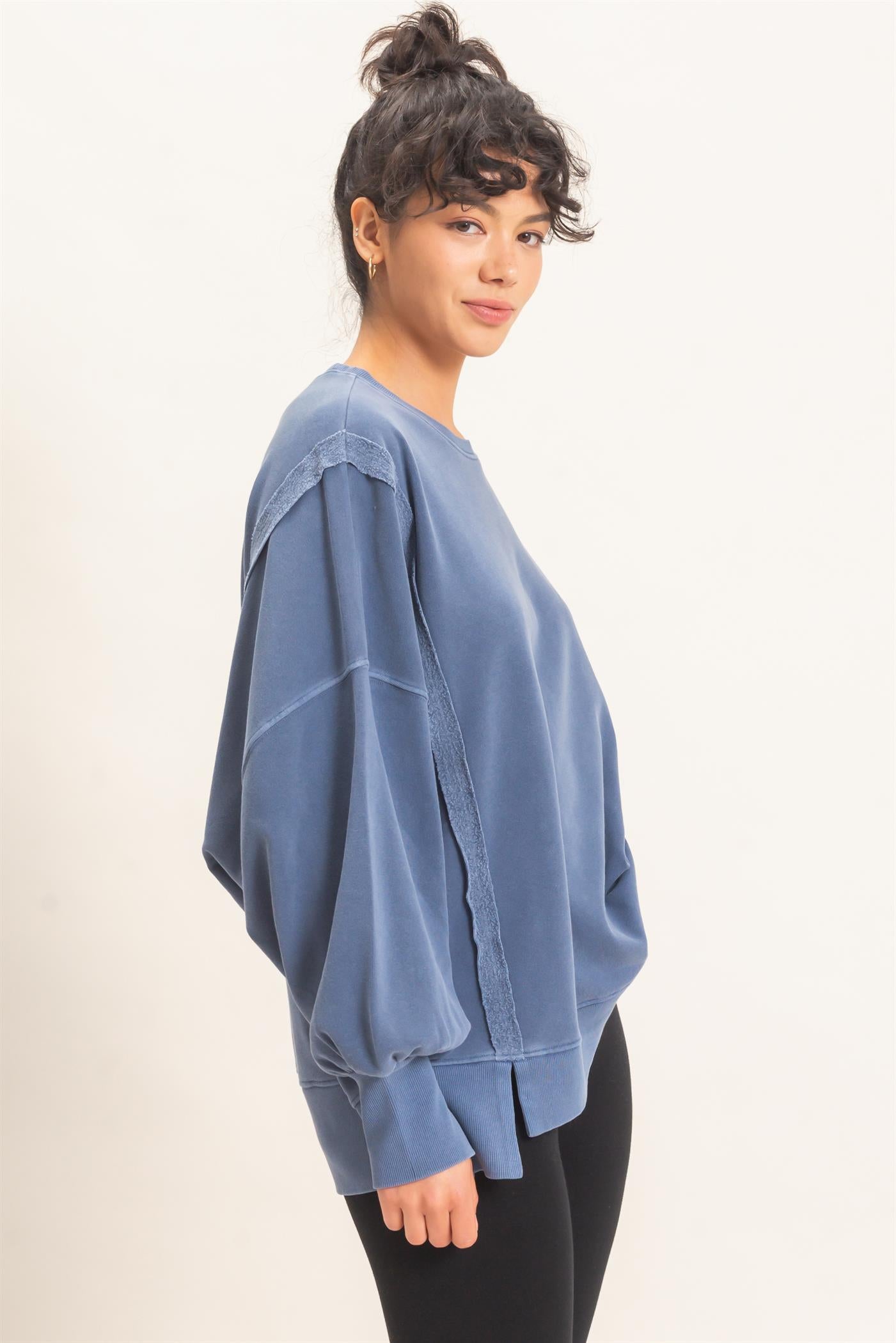Wholesale Pigment  Dye Oversized Raw Edge Sweatshirt Sweatshirts DZ26C737 NAVY DOUBLE ZERO