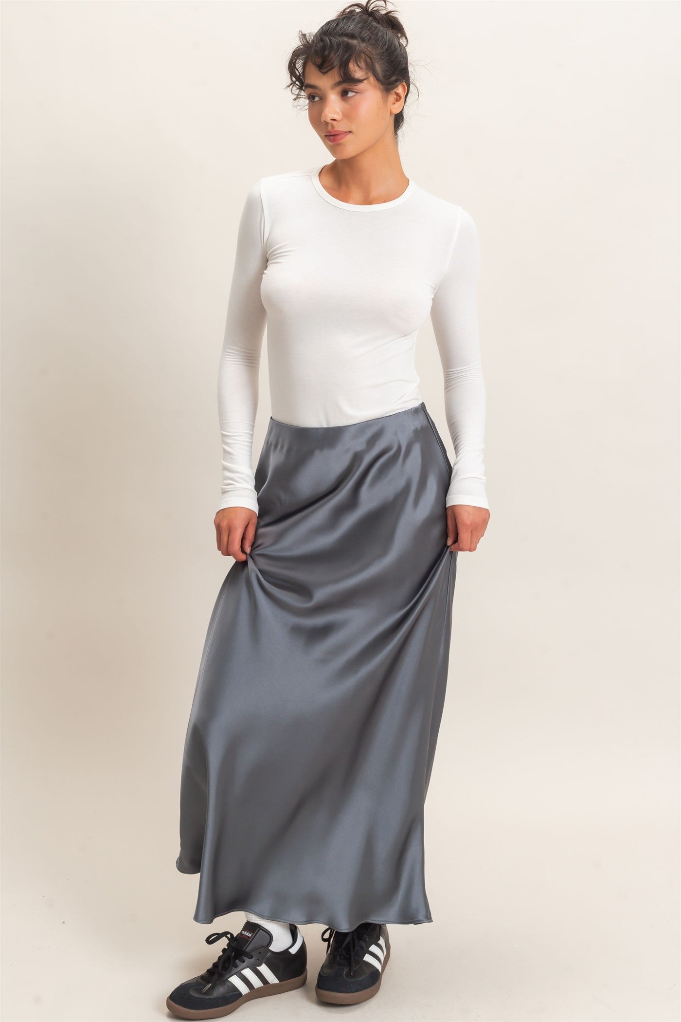 Wholesale Satin Maxi Skirt Skirts DZ26C970 DARK GRAY DOUBLE ZERO