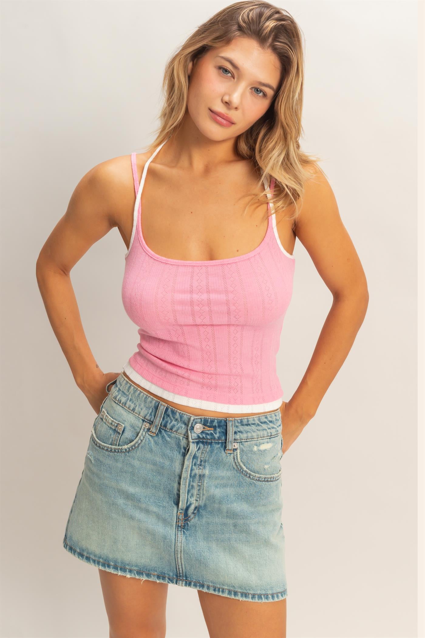 Wholesale Ribbed Knit Camisole Top Camisoles HF26A378 PINK HYFVE