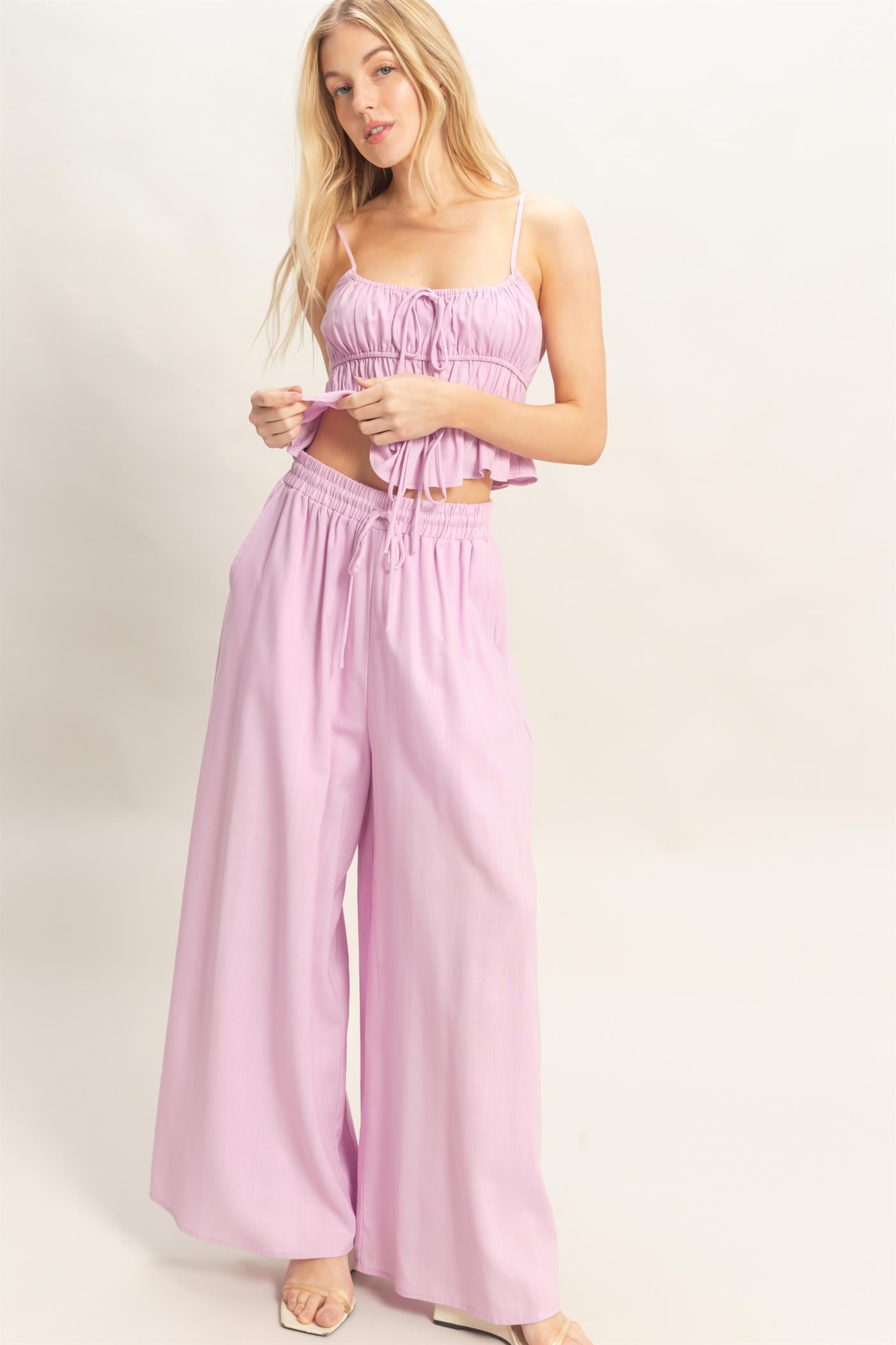 Wholesale Tiered Tank & Palazzo Set Clothing HF26C316-SET-D PINK LAVENDER HYFVE