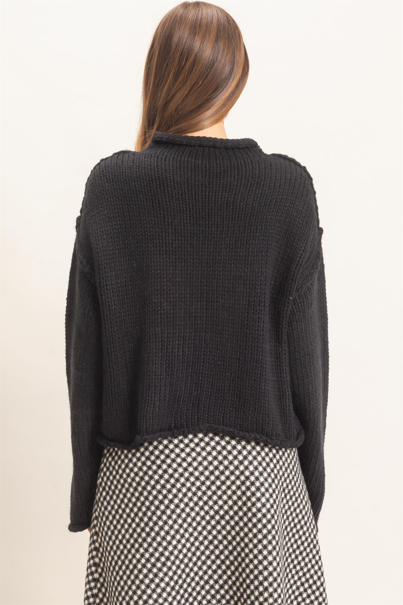 Wholesale Rolled Collar Loose Knit Sweater Sweaters HF26C859 BLACK HYFVE