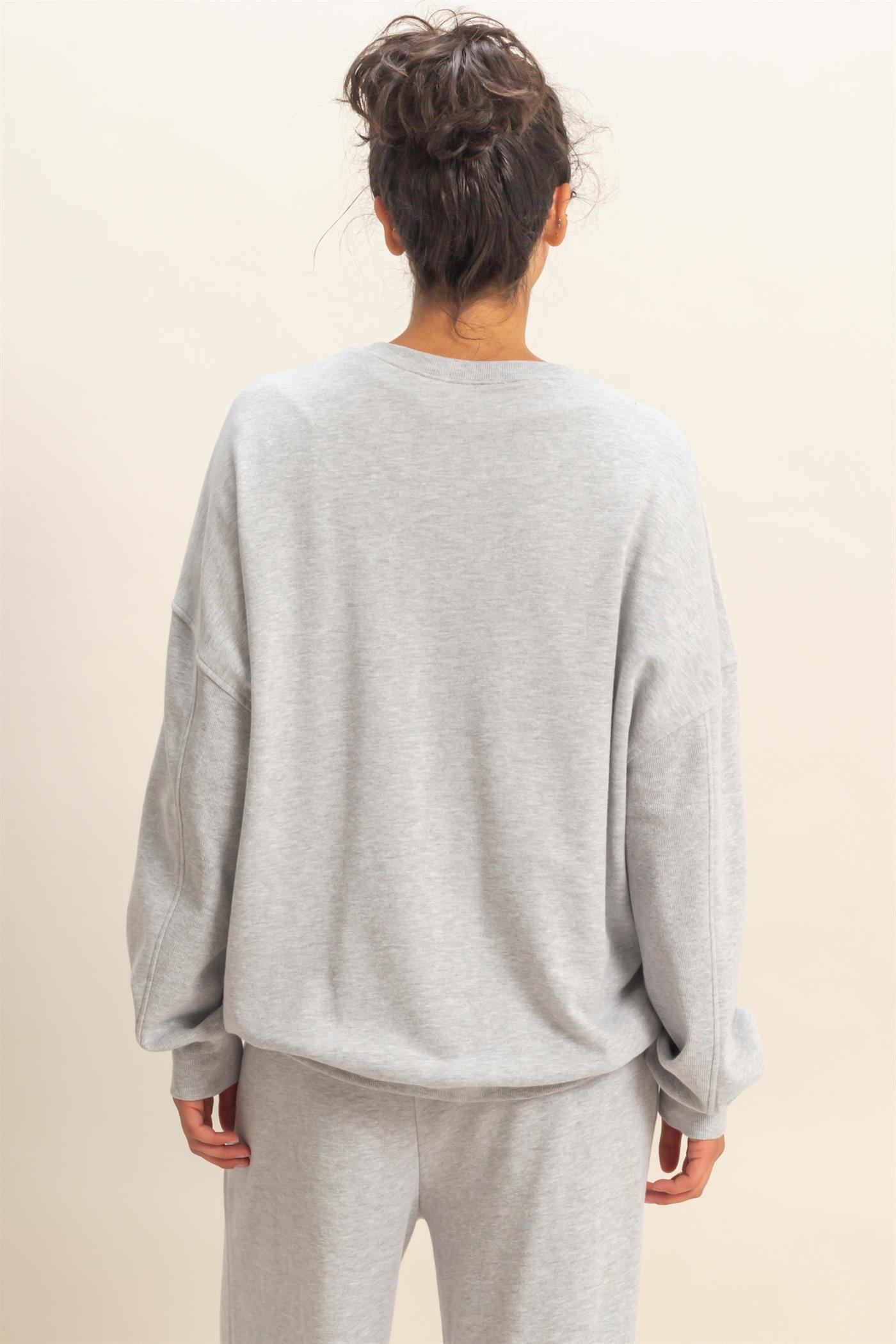 Wholesale Acid Wash Oversized Sweatshirt Sweatshirts DZ26A984 HEATHER GRAY DOUBLE ZERO