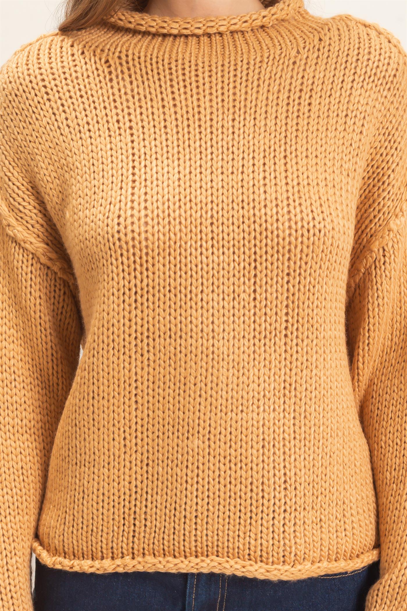 Wholesale Rolled Collar Loose Knit Sweater Sweaters HF26C859 LIGHT BROWN HYFVE