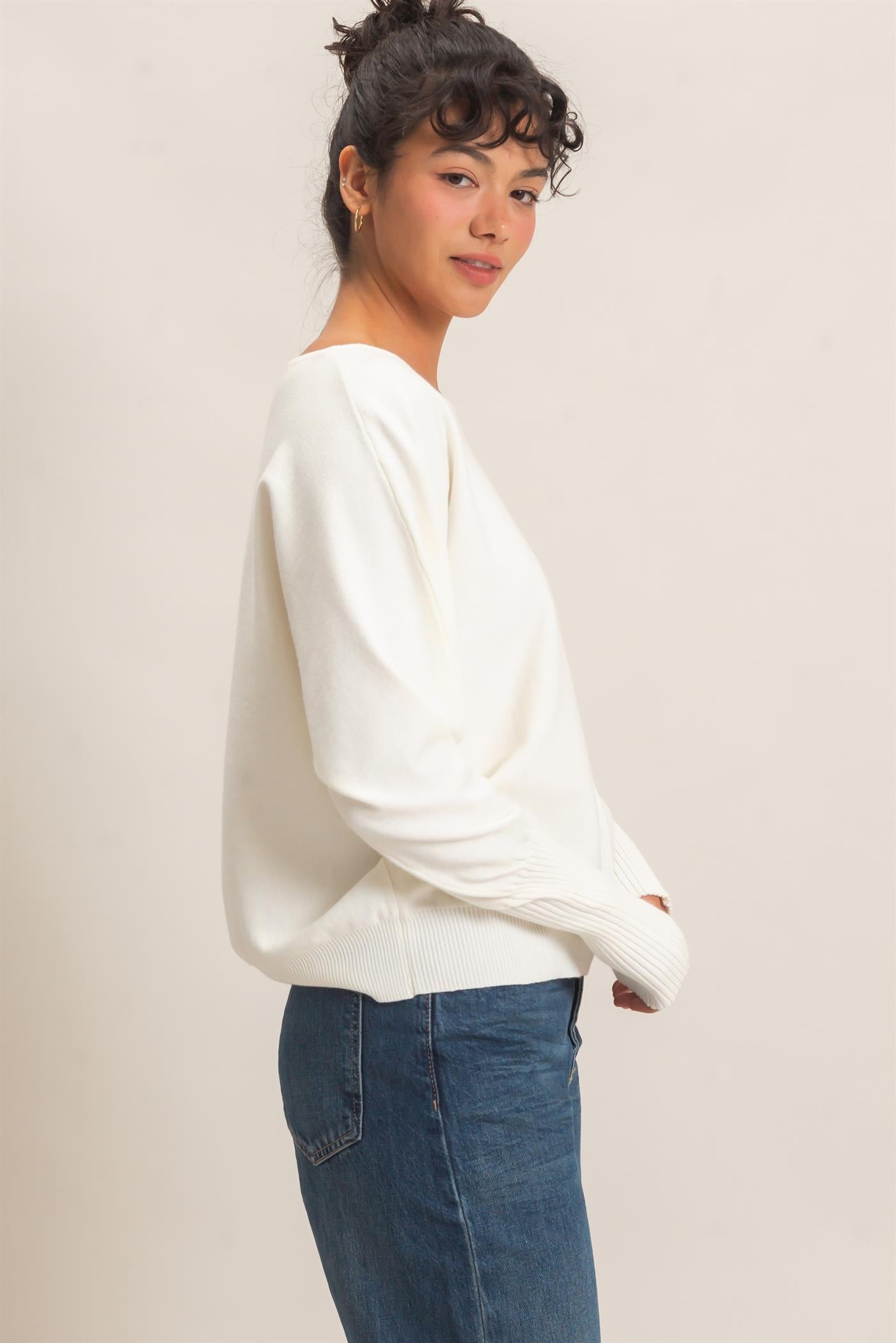 Wholesale Batwing Sleeve Center Seam Sweater Sweaters DZ26E079 CREAM DOUBLE ZERO