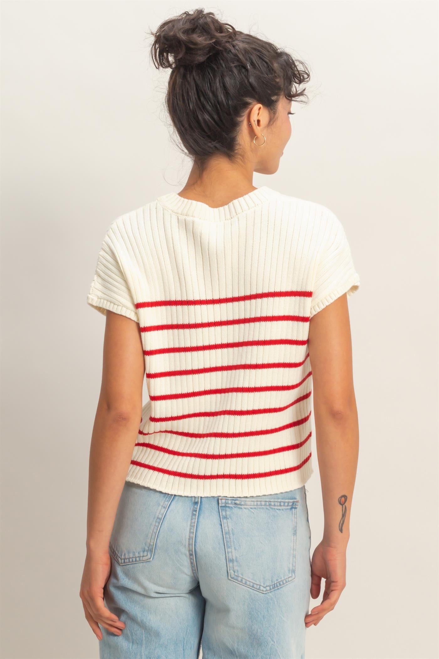 Wholesale Sleeveless Ribbed Striped Knit Top Clothing Tops DZ26A209 RED DOUBLE ZERO