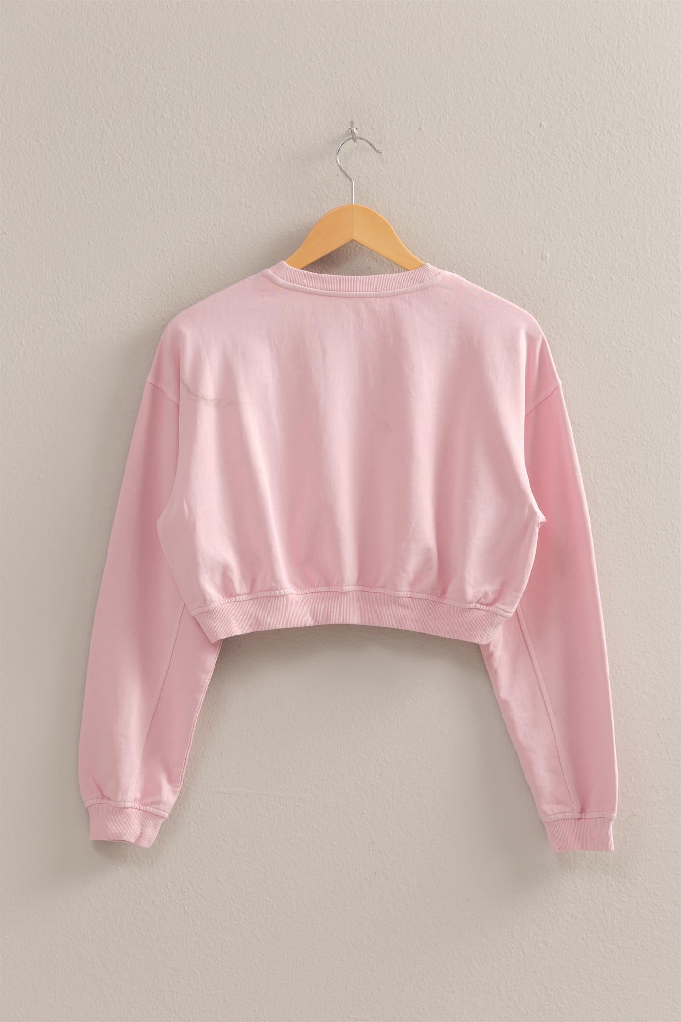 Wholesale Crew Neck Long Sleeve Crop Sweatshirt Sweatshirts DZ25A923 SOFT PINK DOUBLE ZERO