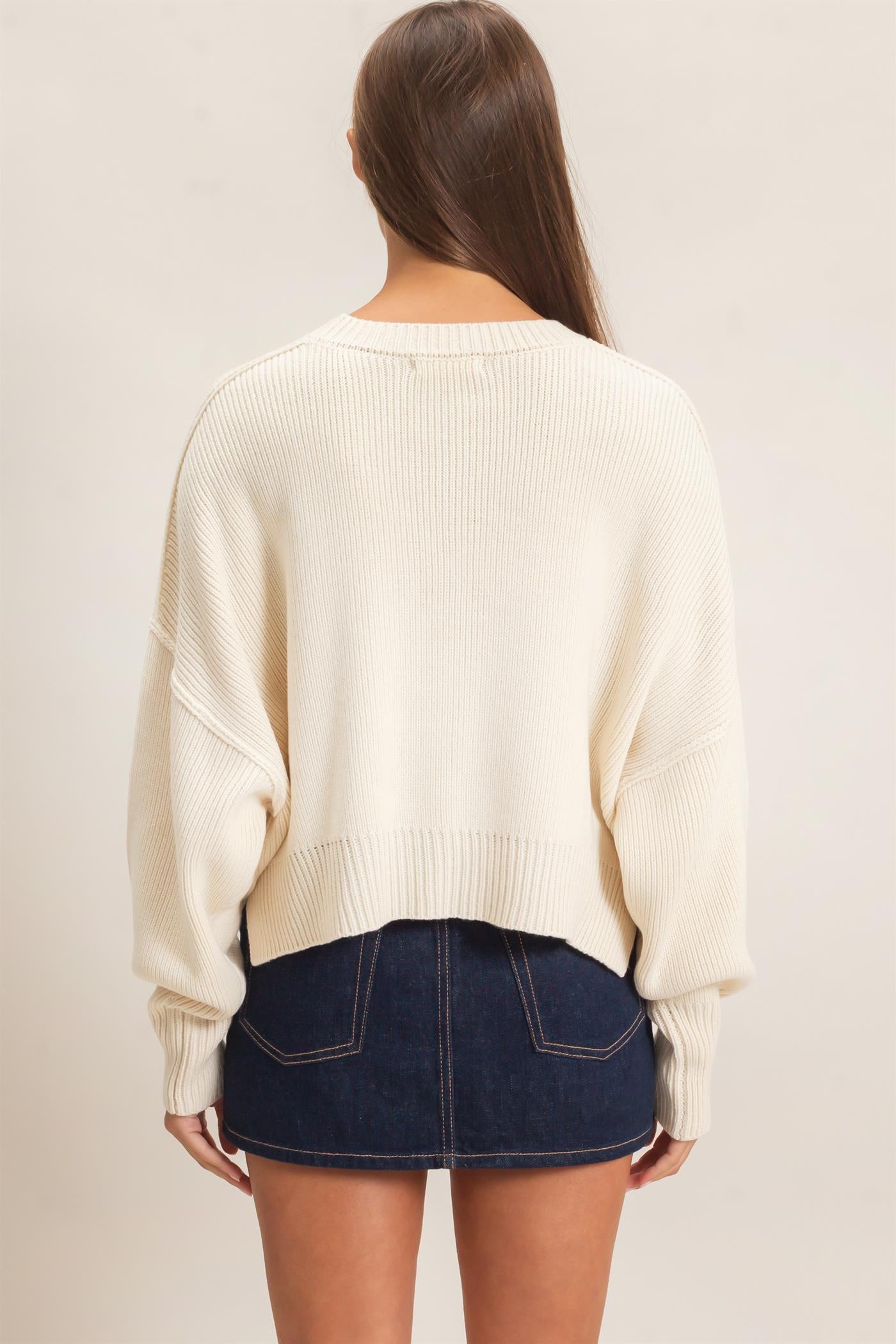 Wholesale Ribbed Drop Shoulder Sweater Sweaters DZ26C982 CREAM DOUBLE ZERO