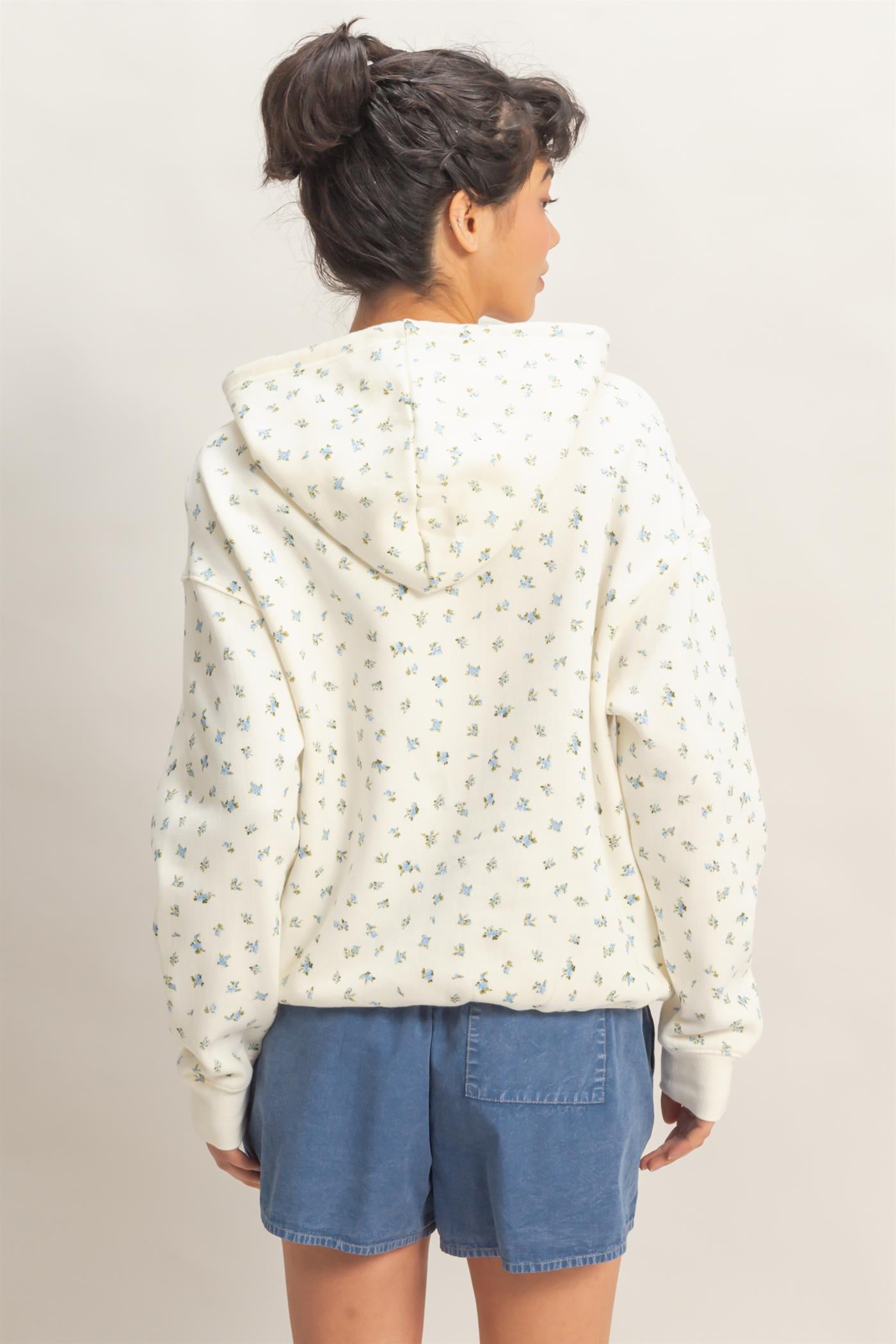 Wholesale Ditsy Floral French Terry Hoodie Sweatshirts DZ26C392 BLUE DOUBLE ZERO